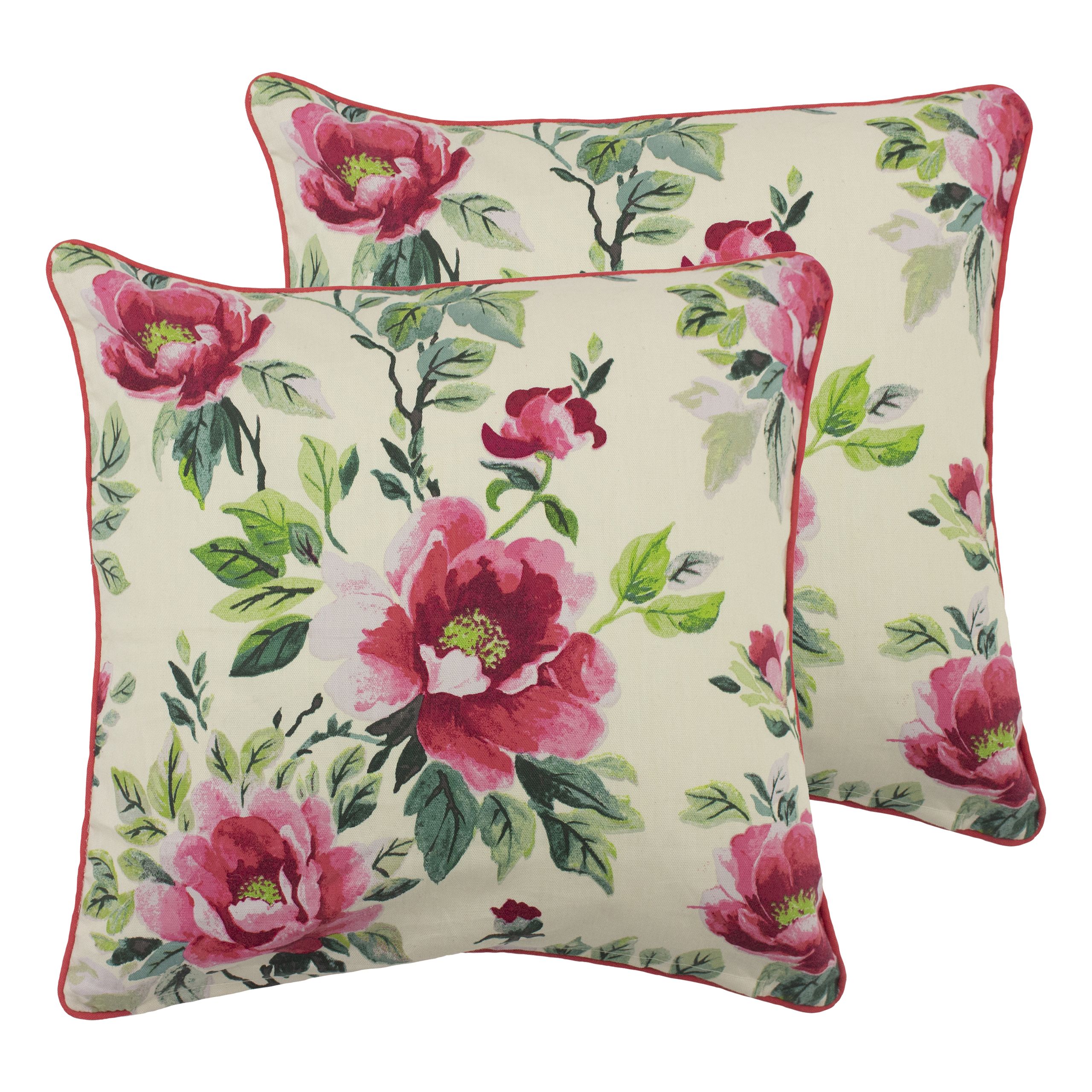 This cushion fits well within the theme of contemporary taking on classic. Inspired by English country gardens the floral print showcases a list of vibrant colours and an array of beautiful shades. Printed on a cotton-mix base, this cushion boats contrasting coloured piped edges – allowing the design to fit well within any décor in the home.
