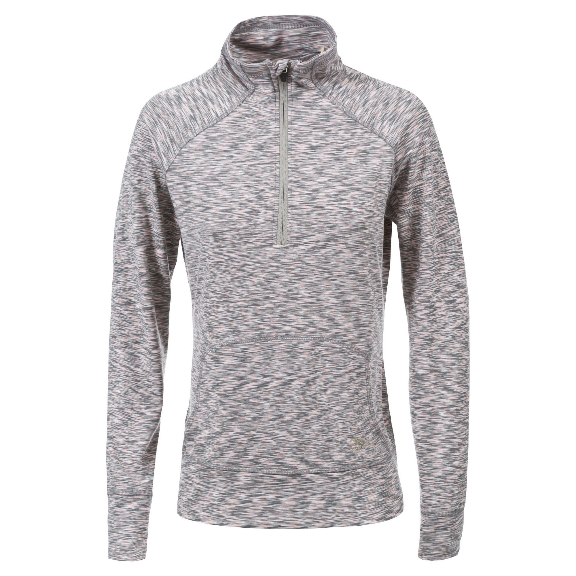 1/2 zip neck. Long sleeve. Front pouch pocket. Coverstitch detail. Quick dry. 95% Polyester, 5% Elastane. Trespass Womens Chest Sizing (approx): XS/8 - 32in/81cm, S/10 - 34in/86cm, M/12 - 36in/91.4cm, L/14 - 38in/96.5cm, XL/16 - 40in/101.5cm, XXL/18 - 42in/106.5cm.