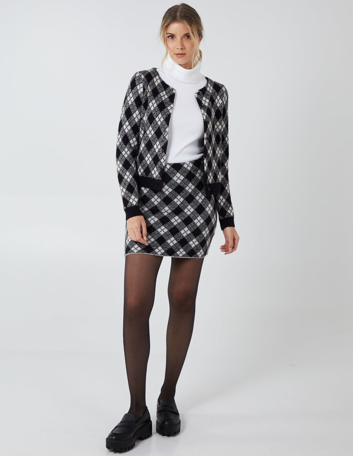 RACHEL - Argyle Cardigan & Skirt Set
