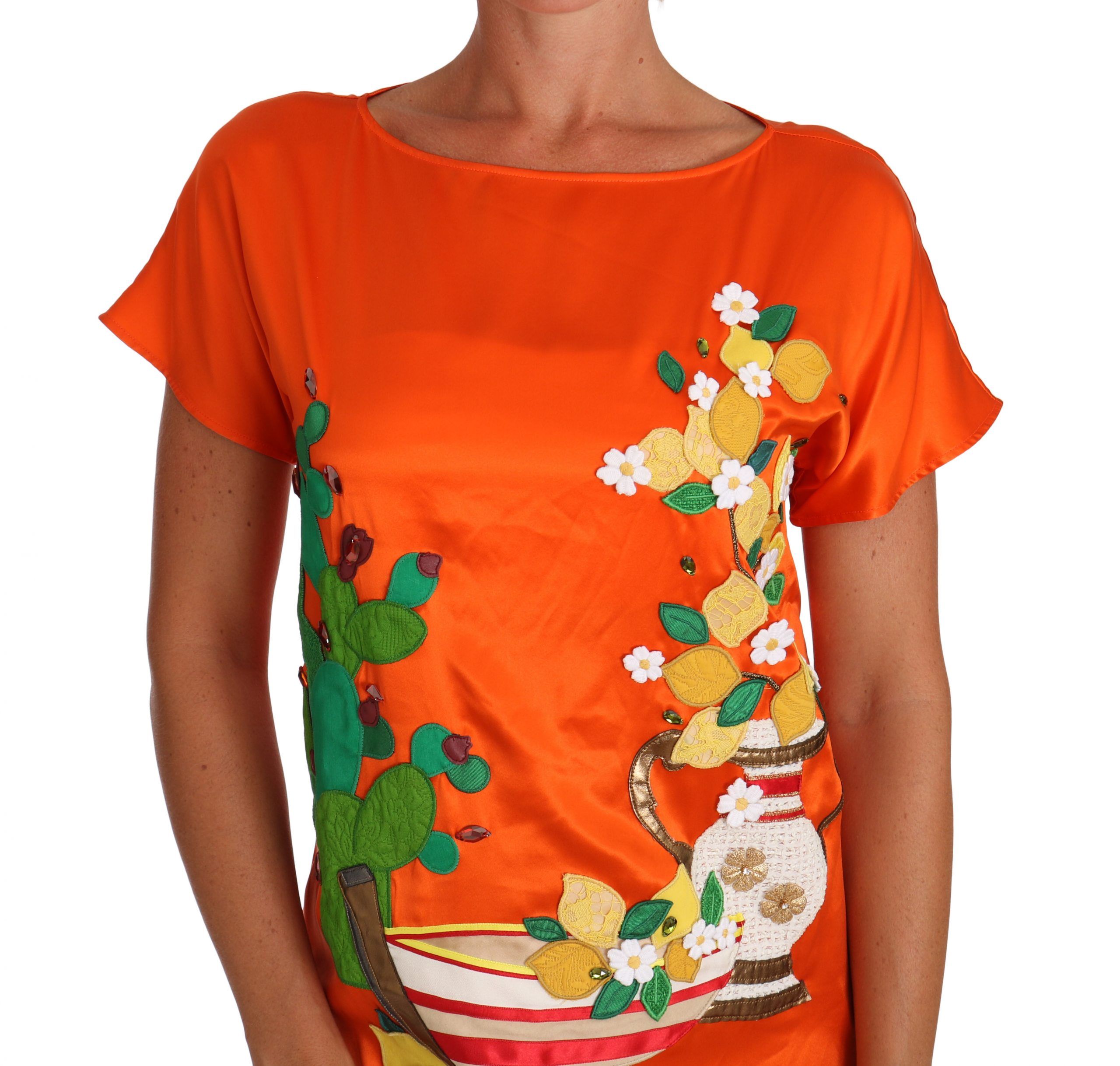 Dolce & Gabbana Women's Silk Orange Lemon Crystal T-shirt Top