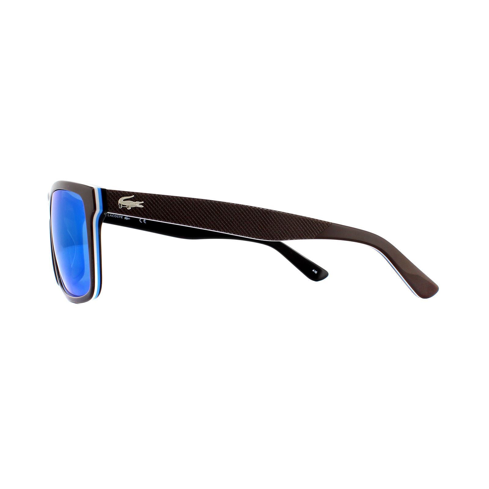 Lacoste Sunglasses L705S 234 Brown Blue Blue are a classic rectangular style with some nice touches of colour from Lacoste with the iconic alligator logo at the temples.
