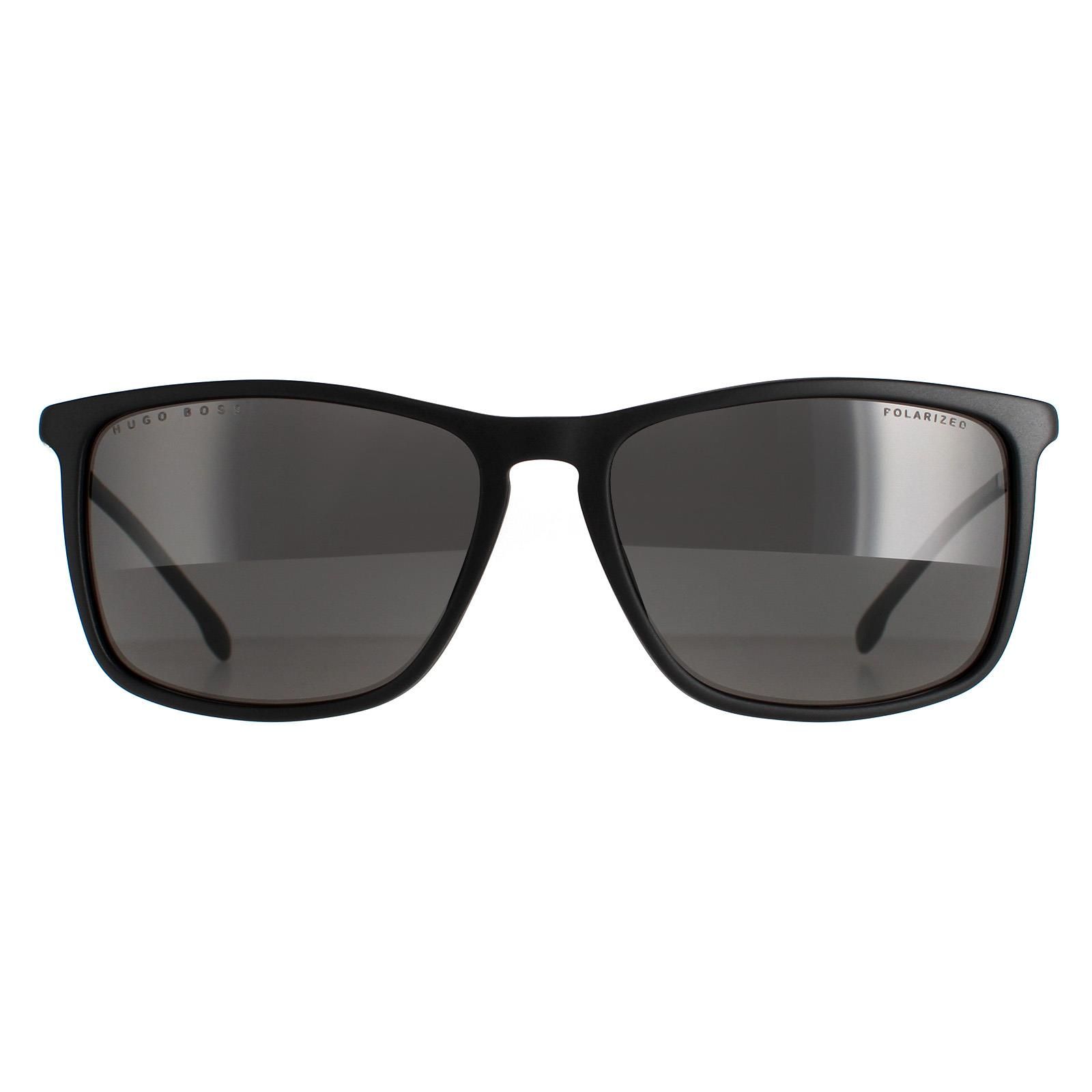 Hugo Boss Rectangle Mens Matte Black Grey Polarized BOSS 1182/S/IT  Hugo Boss are a masculine design with a super slim rectangular frame. Crafted in Italy from lightweight plastic they're comfortable and durable with the Hugo Boss logo etched into the slender temples.