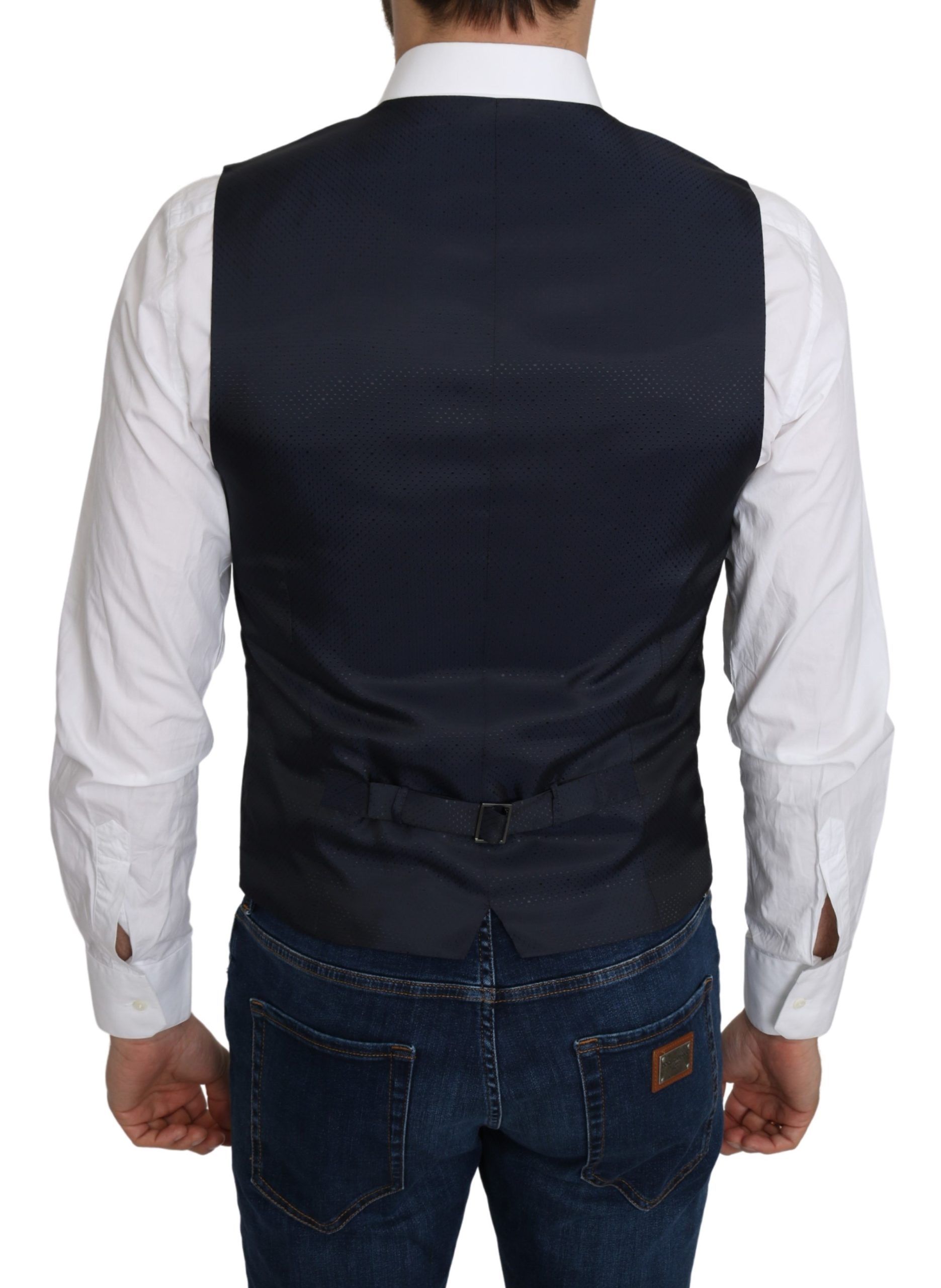 Dolce & Gabbana Blue Silk Romb Pattern Formal Coat Vest
