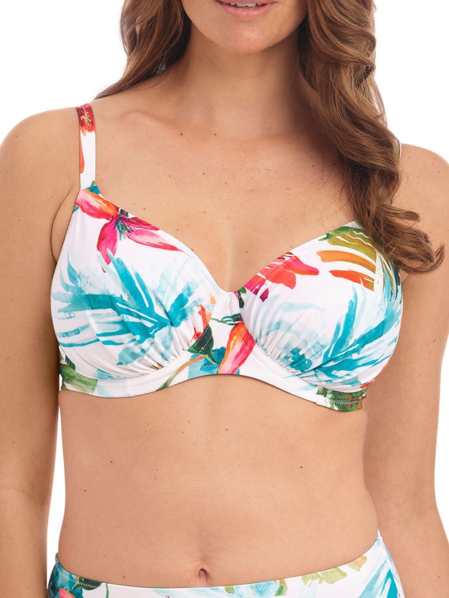 Fantasie Kiawah Island Gathered Full Cup Bikini Top. With gathered cups and fixed fully adjustable straps. The product is recommended for hand wash only.