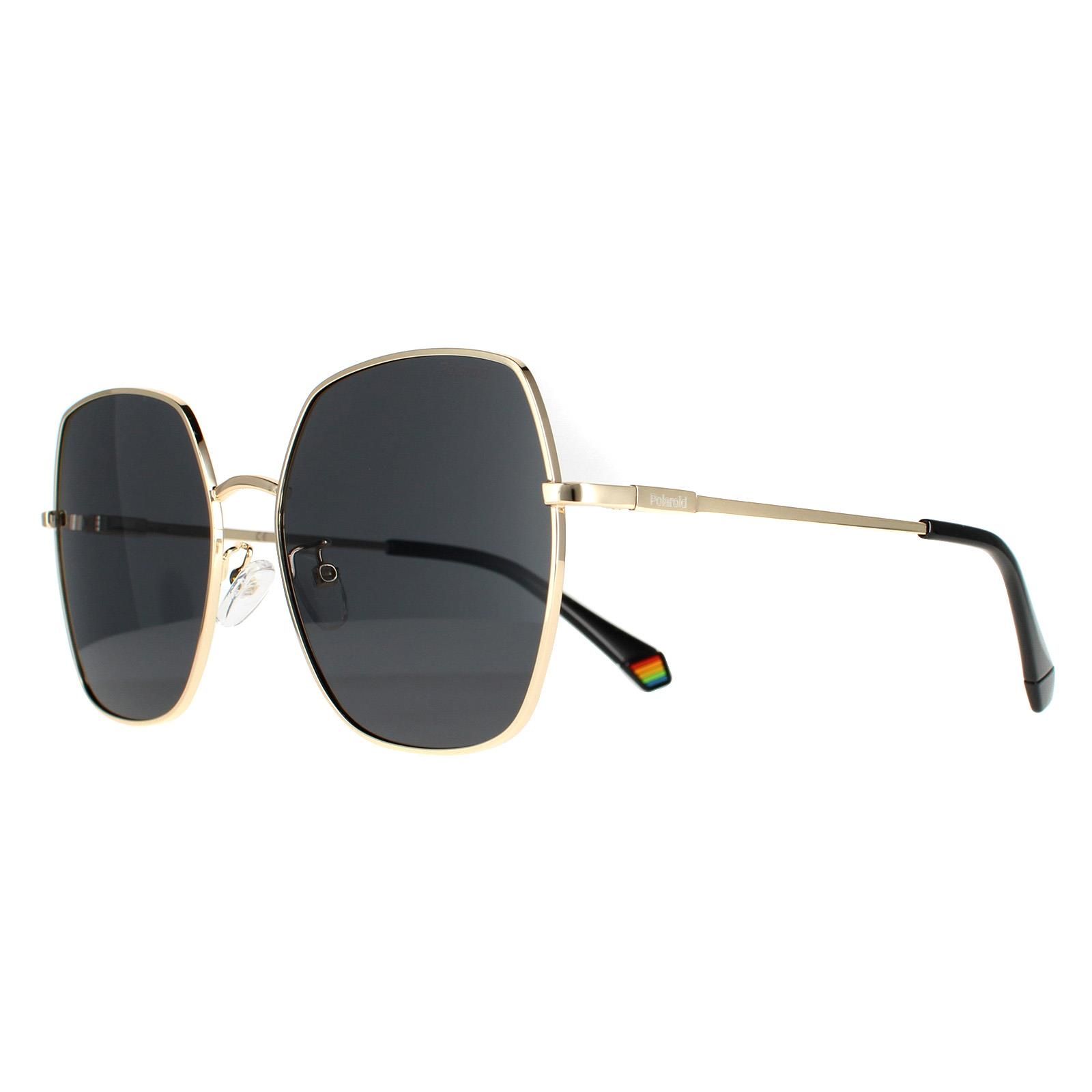 Polaroid Round Womens Gold Black  Grey Polarized PLD 6178/G/S  Polaroid are a contemporary take on the hexagonal shape crafted from lightweight metal. Slender temples are embellished with the Polaroid logo while adjustable nose pads ensure a comfortable fit.