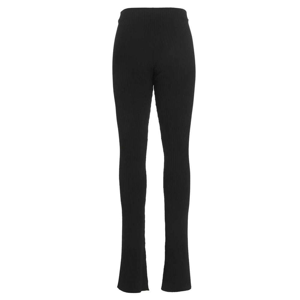Ribbed viscose blend trousers with high waist, elastic waistband and flared leg.