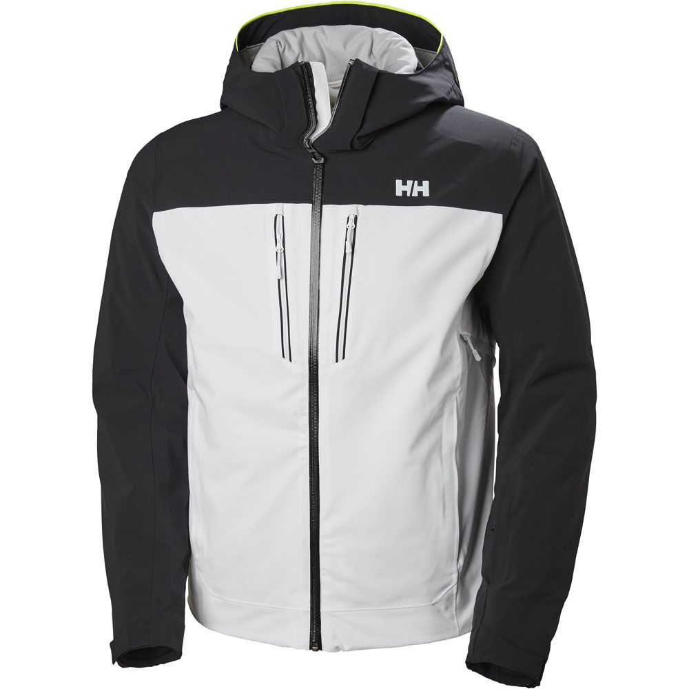 Sharp lines and a masculine enhanced design personifies this fully insulated performance ski jacket. You will feel and look fast and strong in this piece, it has a stretch HELLY TECH PROFESSIONAL waterproof and highly breathable fabric and Primaloft insulation so you don't have to worry about what temperature it is outside. Our highly innovative H2Flow system turbocharging mechanical venting keeps you dry, warm or cool depending on the inside and a brim with hiviz fabric to unfold when the slopes are crowded to keep you visible for fellow skiers. Premium ski features including stretch powder skirt, stretch lining and wrist gaitors are added for your comfort.