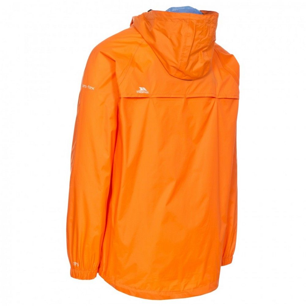 Unisex packaway jacket. Waterproof 5000mm. Breathable 5000mvp. Packs away into pouch. Adjustable grown on hood. 100% Polaymide, PU coating.
