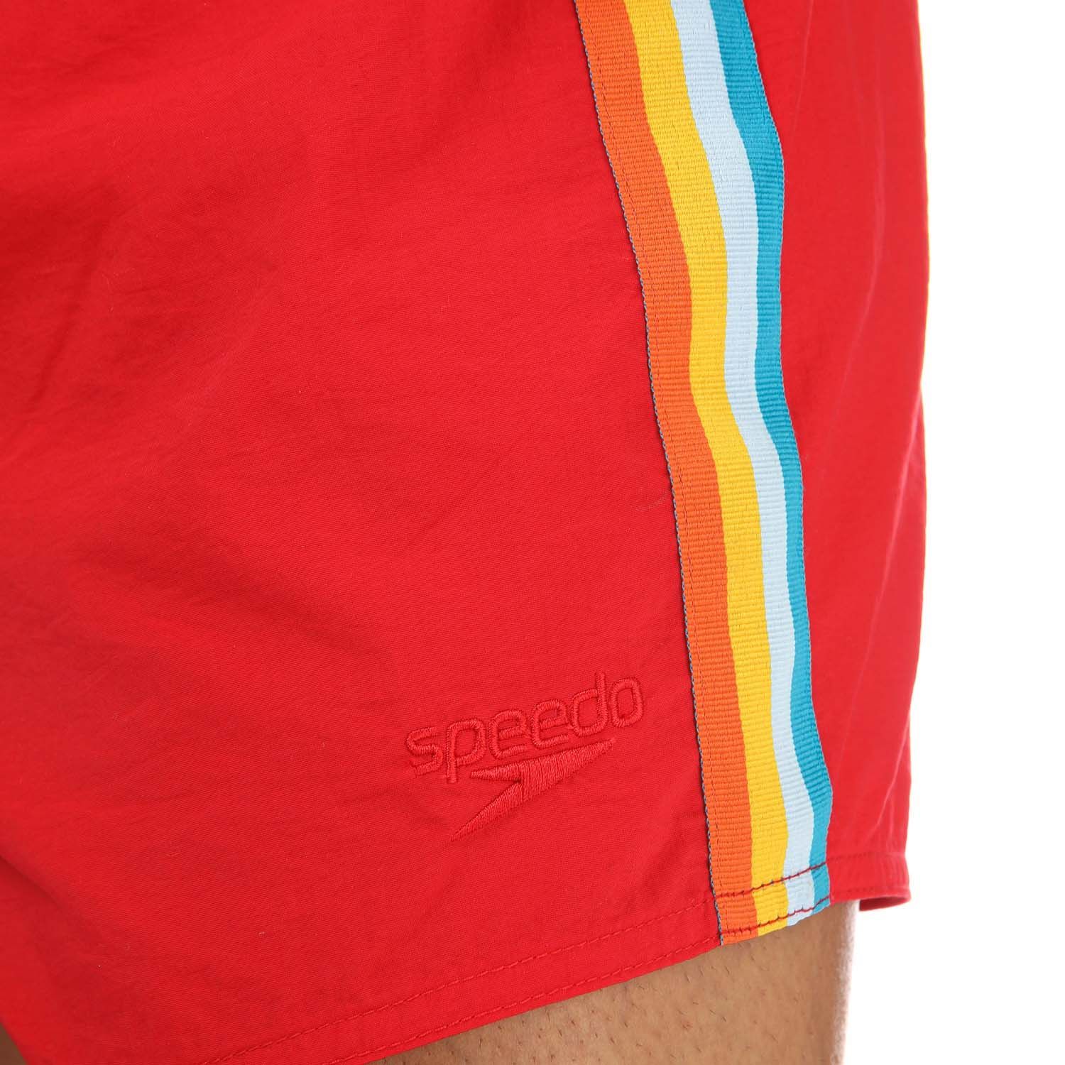 Mens Speedo Retro Swim Short in red.- Elasticated waistband and drawstring fastening.- Back pocket with water drainage and inner front coin - key pocket.- Mesh inner brief.- Chequered tape detailing and flattering.- Slim fit.- Body: 100% Recycled Nylon. Lining: 100% Polyester.- 8124366446Please note that returns will only be accepted if the hygiene label is still attached to the product.