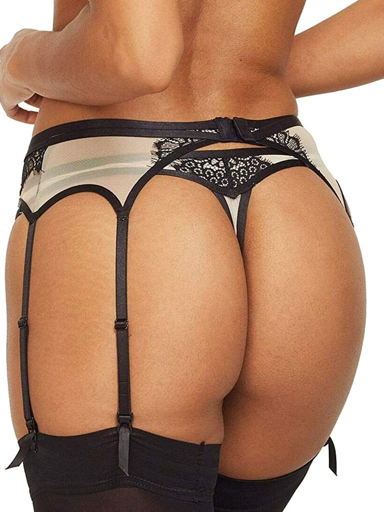 Figleaves Fleur Eyelash Lave Suspender Belt features adjustable straps for a great fit. It has intricate lace detailing on top of the mesh. Nude and Black for a striking look.