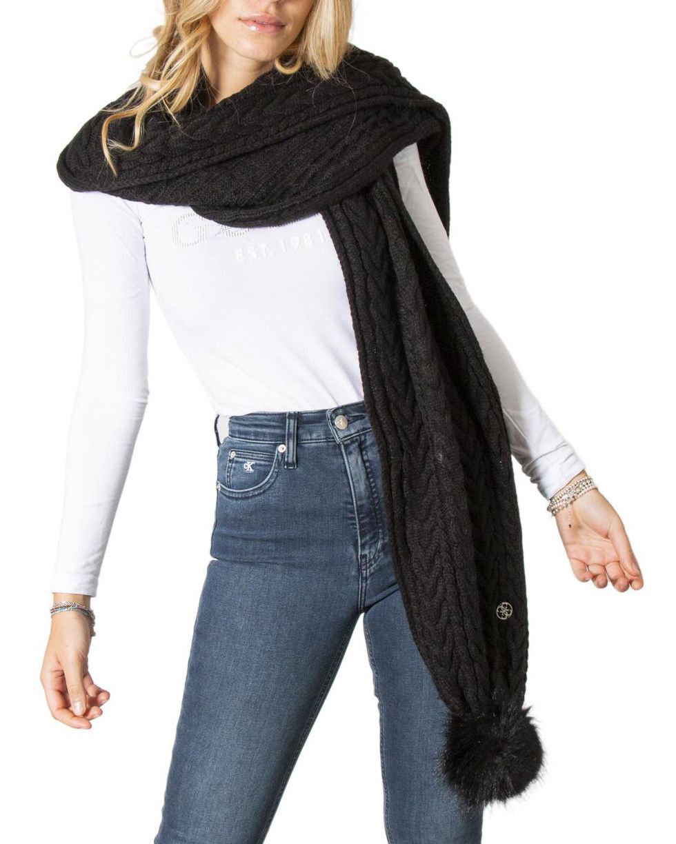 Brand: Guess Gender: Women Type: Scarves Season: Fall/Winter  PRODUCT DETAIL • Color: black  COMPOSITION AND MATERIAL • Composition: -100% cotton  •  Washing: machine wash at 30°