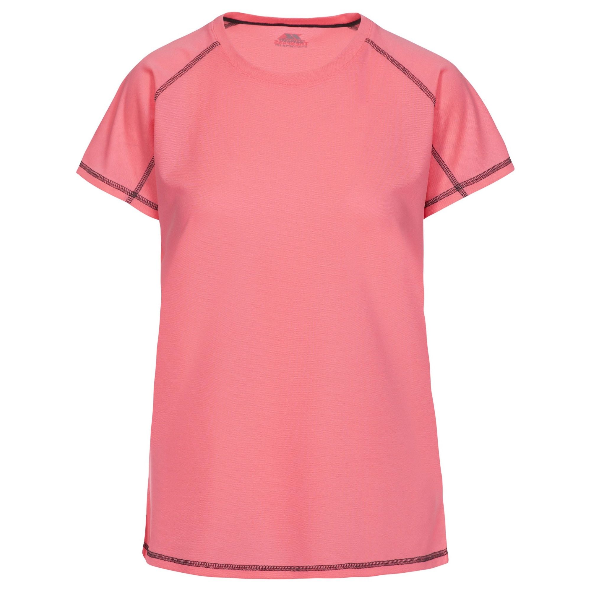 Short sleeves. Round neck. Raglan sleeves. Reflective Trespass prints. Contrast stitching. Quick dry. 100% Polyester eyelet. Trespass Womens Chest Sizing (approx): XS/8 - 32in/81cm, S/10 - 34in/86cm, M/12 - 36in/91.4cm, L/14 - 38in/96.5cm, XL/16 - 40in/101.5cm, XXL/18 - 42in/106.5cm.