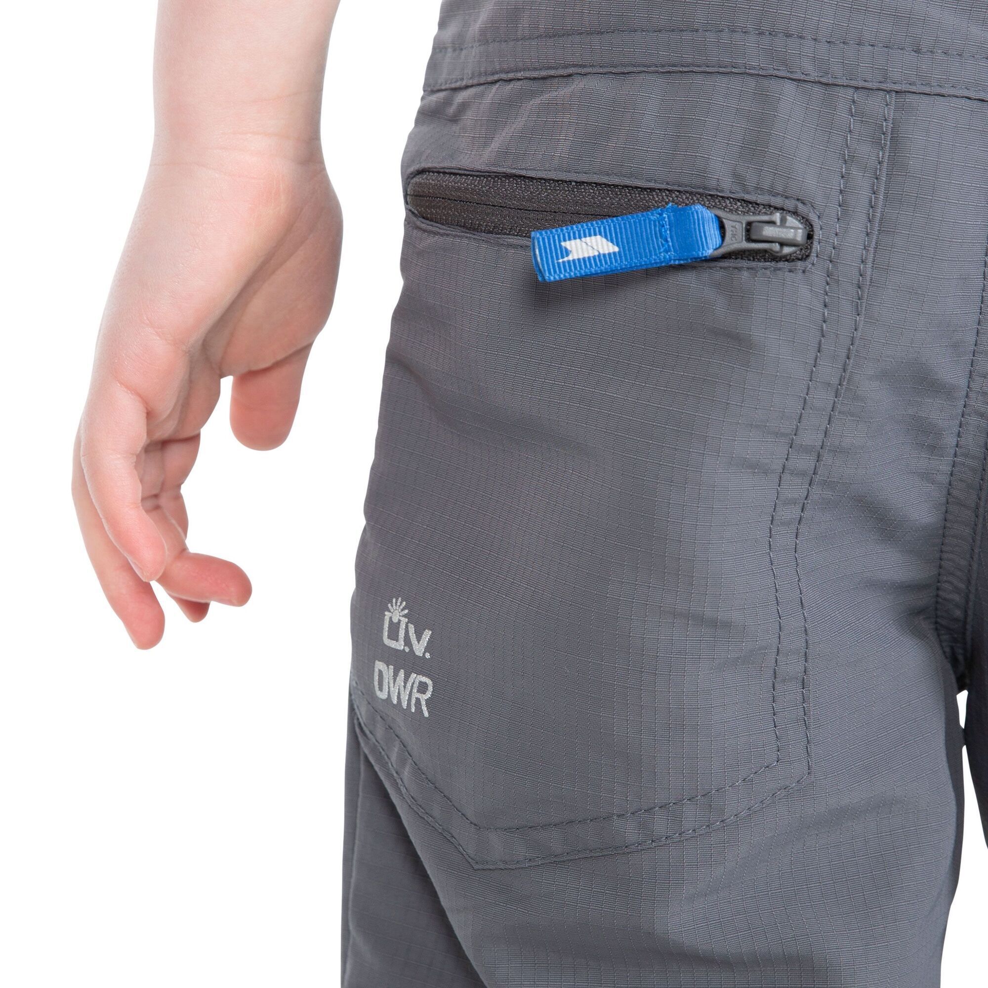 Material: Polyamide Ripstop. Durable casual shorts with UV40+ protection. With inner elasticated waistband and front fly opening. Features 2 front zip pockets. Back has 1 zipped and 1 patch pocket. Sizes: 2-3 years - waist 50.5cm, inside leg 40.5cm, 3-4 years - waist 53cm, inside leg 45.5cm, 5-6 years - waist 56cm, inside leg 50.5cm, 7-8 years - waist 58.5cm, inside leg 57cm, 9-10 years - waist 61cm, inside leg 66cm, 11-12 years - waist 66cm, inside leg 71cm, 13-14 years - waist 71cm, inside leg 73.5cm, 15-16 - waist 73.5cm, inside leg 76cm.