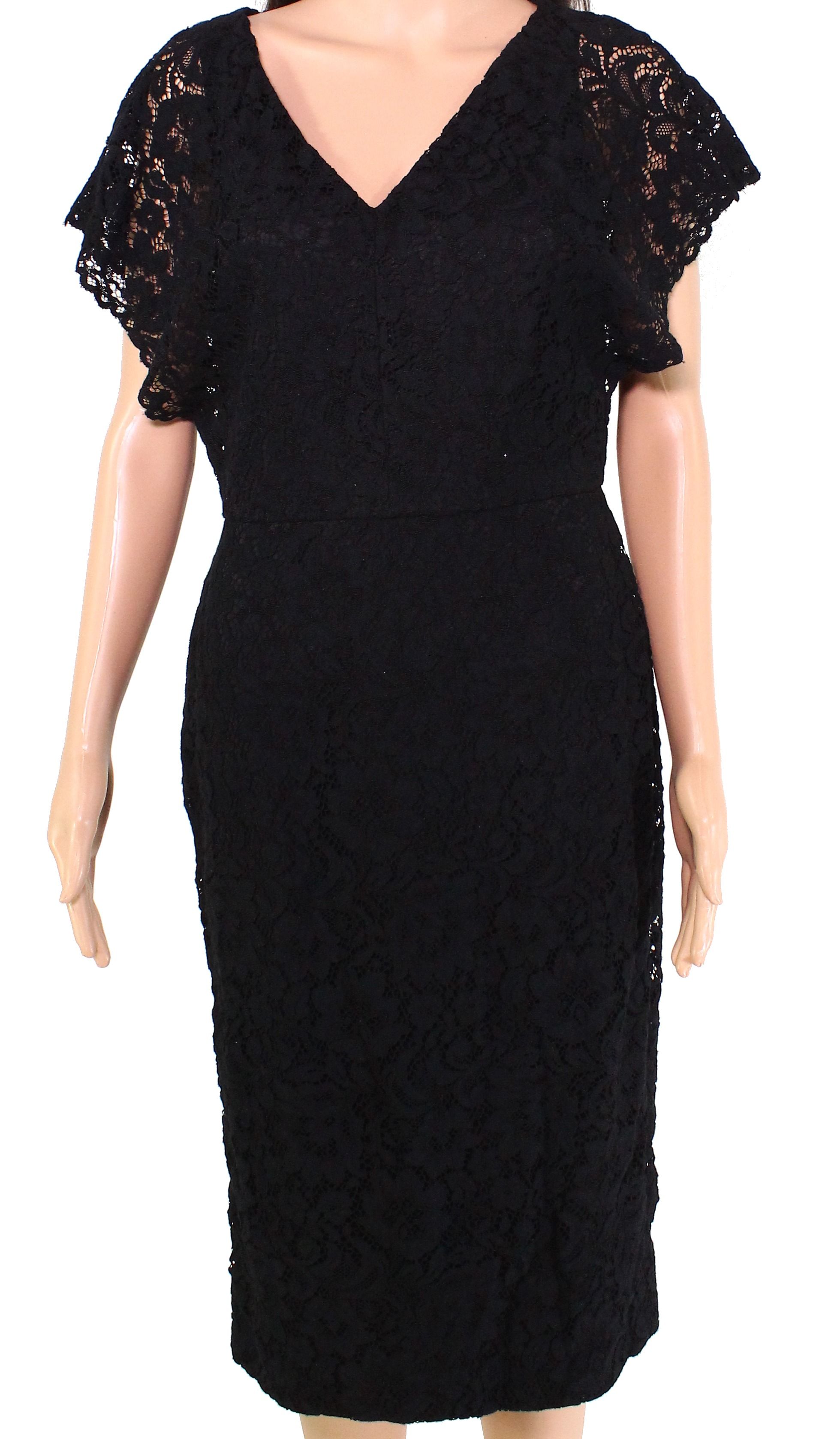 <br>Color: Blacks<br>Size Type: Regular<br>Size (Women's): 8<br>Lined: Yes<br>Sleeve Style: Cap Sleeve<br>Occasion: Party/Cocktail<br>Style: Sheath Dress<br>Look: Wedding Guest<br>Dress Length: Midi<br>Material: Rayon<br>Zipper: Back Zipper