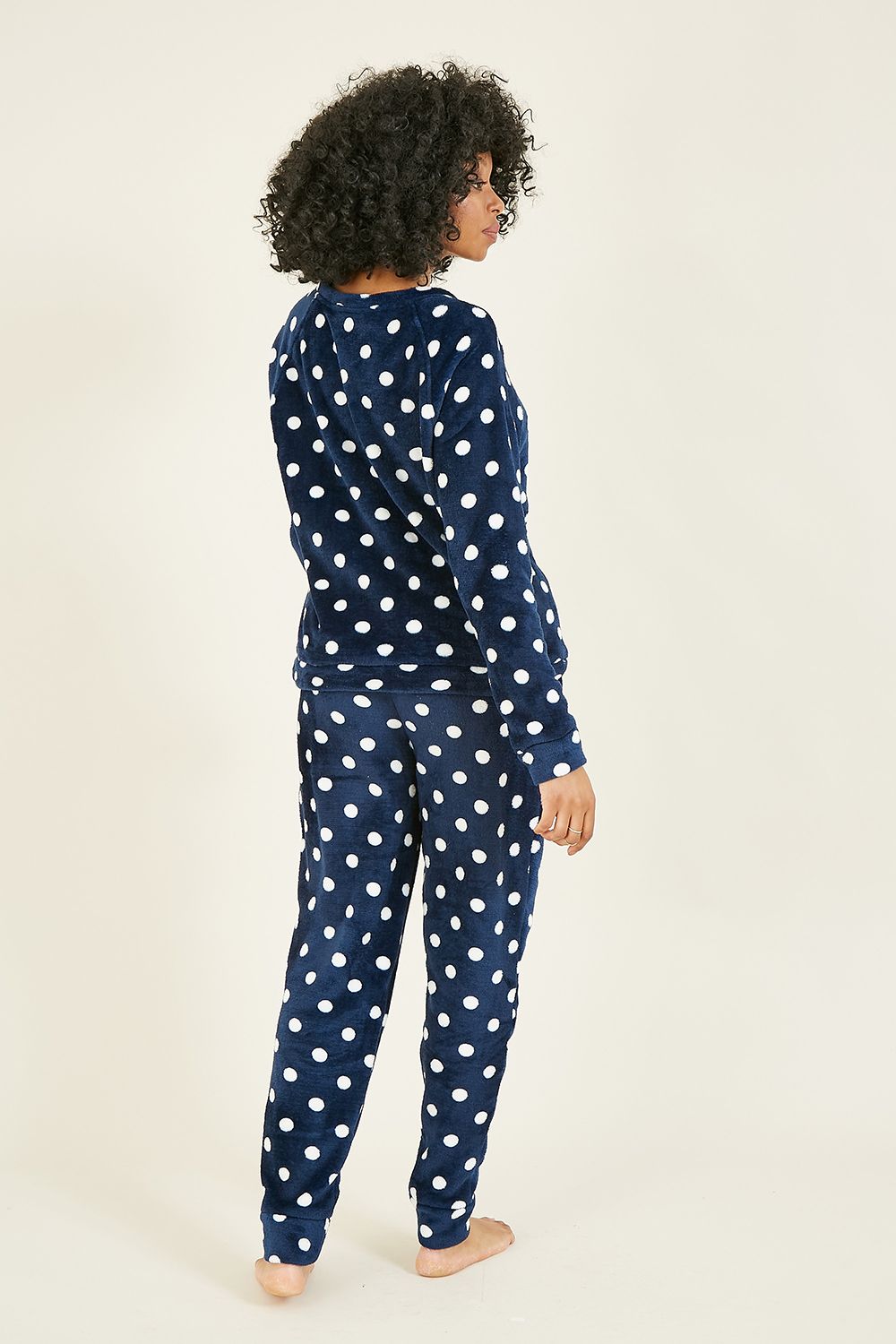 Yumi Navy Spot Super Soft Fleece Pyjamas