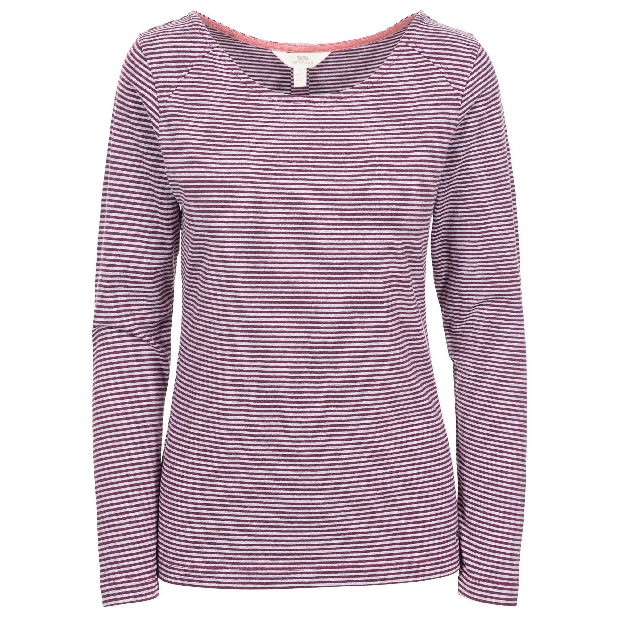 Yarn dyed stripe top. Wide neck. Contrast inner neck binding. Pleat detail at back. 95% Cotton, 5% Elastane. Trespass Womens Chest Sizing (approx): XS/8 - 32in/81cm, S/10 - 34in/86cm, M/12 - 36in/91.4cm, L/14 - 38in/96.5cm, XL/16 - 40in/101.5cm, XXL/18 - 42in/106.5cm.