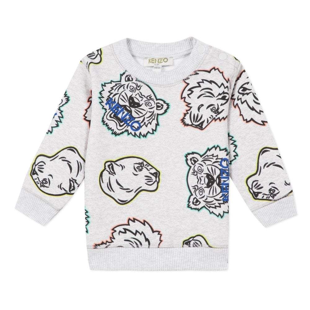 Crafted from 100% cotton this grey sweatshirt is from the SS20 Kenzo kids collection and features long sleeves with ribbed cuffs, neck and hem. This sweatshirt also features tiger graphic prints with kenzo branding on the front.