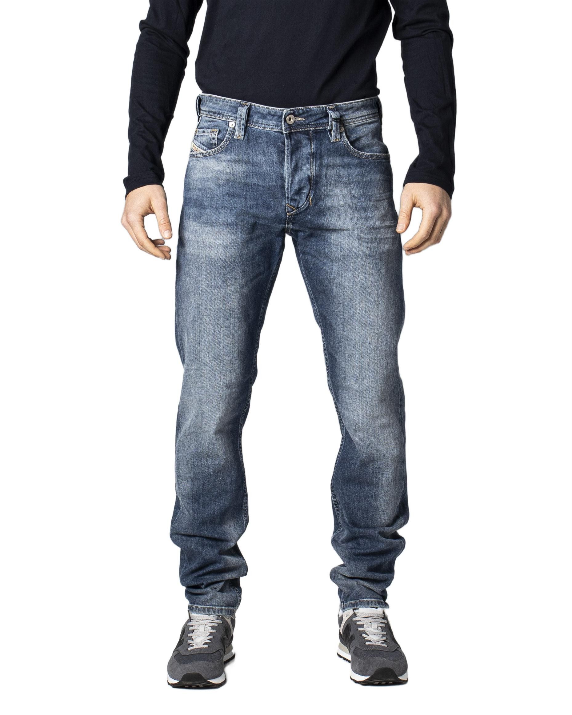 Brand: Diesel Gender: Men Type: Jeans Season: Spring/Summer  PRODUCT DETAIL • Color: blue • Pattern: plain • Fastening: zip and button • Pockets: front and back pockets  • Details: -worn out effect   COMPOSITION AND MATERIAL • Composition: -98% cotton -2% lycra  •  Washing: machine wash at 30°