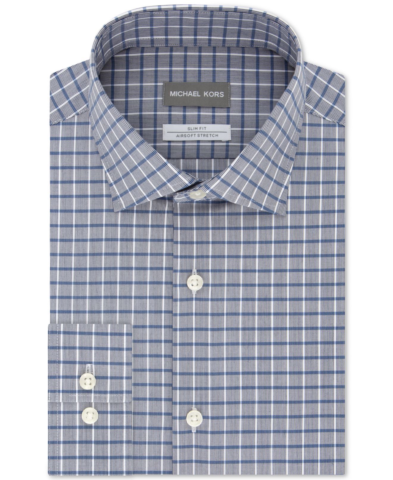 <br>Color: Grays<br>Size Type: Regular<br>Dress Shirt Size: 15 1/2<br>Sleeve Length: 34/35<br>Fit: Slim Fit, Fitted<br>Collar: Button-Down<br>Pattern: Plaids & Checks<br>Cuff Style: Standard Cuff<br>Material: Cotton Blends