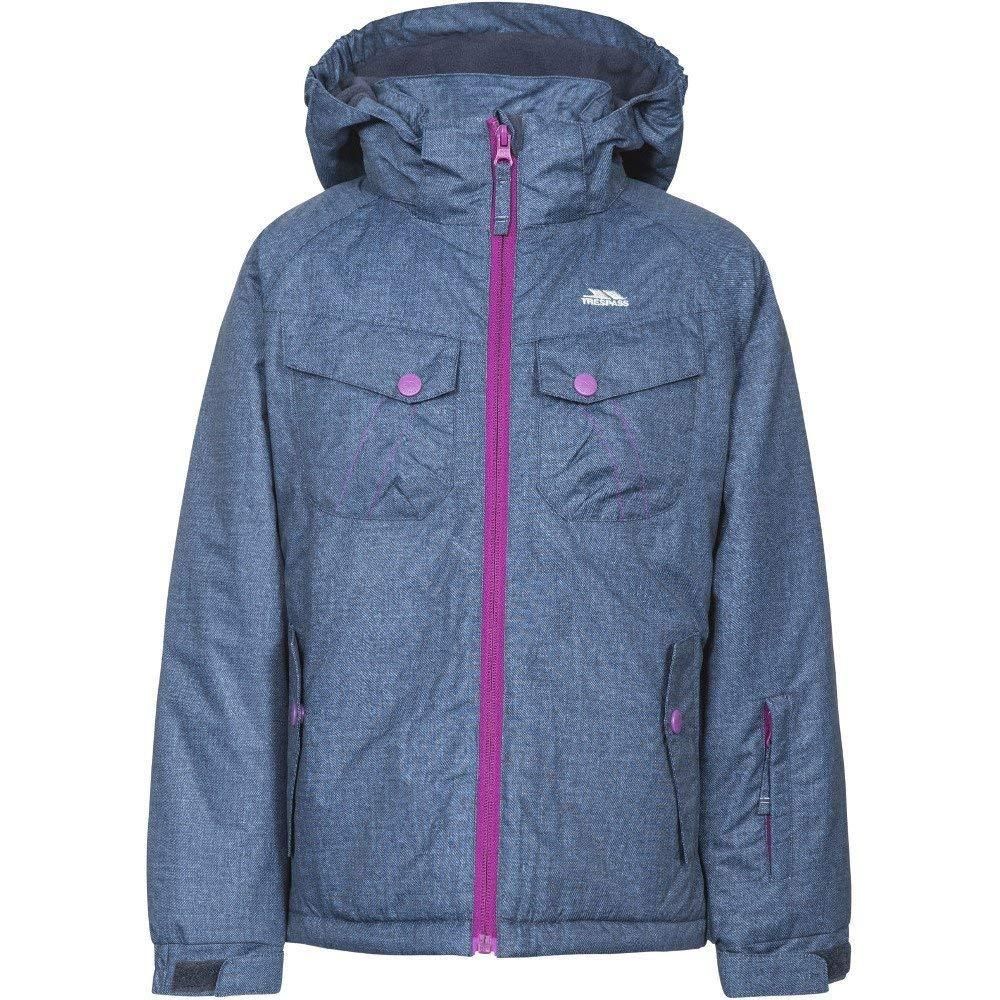 Padded. All over denim effect print. 2 upper pockets, 2 lower pockets, 1 sleeve zip pocket. Detachable stud off hood. Inner snowbreak. Elasticated cuff with touch fastening. Waterproof 3000mm, windproof, taped seams. Shell: 100% Polyester, PU coating, Lining: 100% Polyester, Filling: 100% Polyester. Trespass Childrens Chest Sizing (approx): 2/3 Years - 21in/53cm, 3/4 Years - 22in/56cm, 5/6 Years - 24in/61cm, 7/8 Years - 26in/66cm, 9/10 Years - 28in/71cm, 11/12 Years - 31in/79cm.