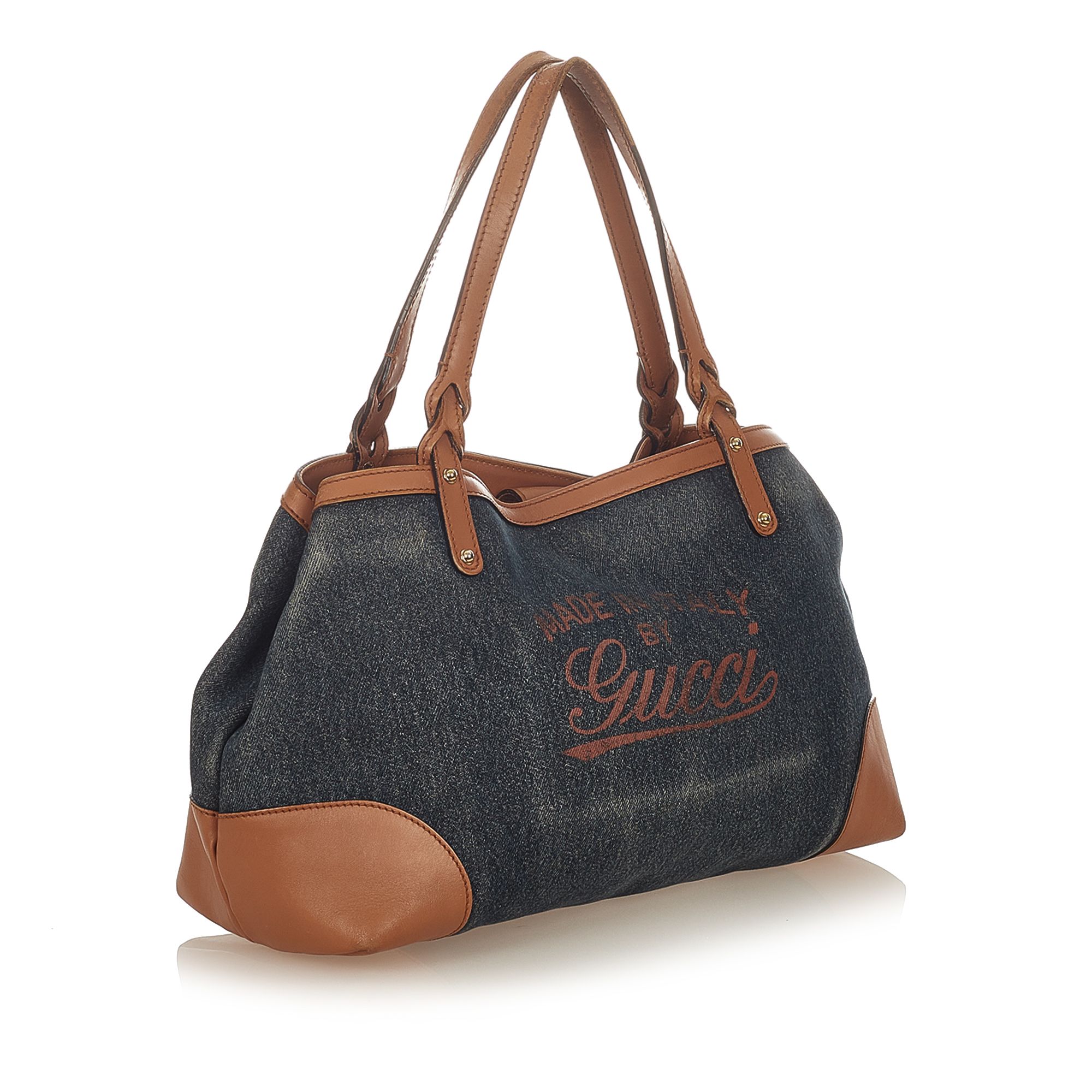 Vintage Gucci Craft Denim Tote Bag Blue