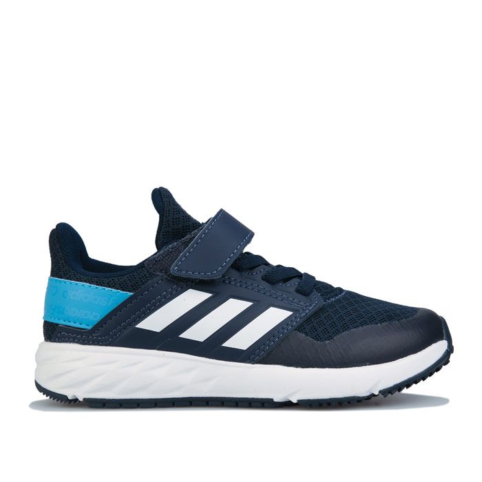 Childrens adidas FortaFaito Trainers in navy - White. – Mesh upper. – Elastic laces with hook-and-loop closure strap. – Adifit length-measuring insole. – Lightweight EVA midsole with gradient print. – EcoOrthoLite® sockliner. – Padded collar and tongue. – Regular fit. – Rubber outsole. – Textile upper – Synthetic and textile lining – Synthetic sole. – Ref: FW7294C