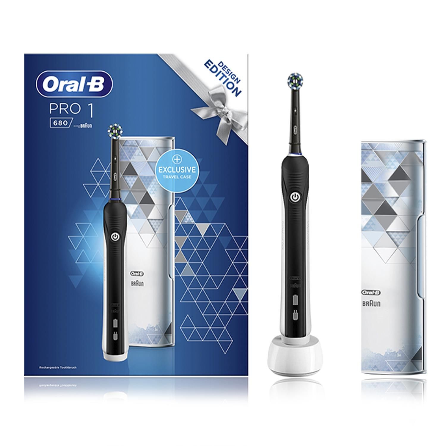 OralB Pro 680 3D Black White Electric Toothbrush with Travel Case
