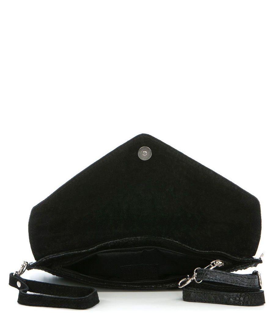 black leather moc-croc clutch bag