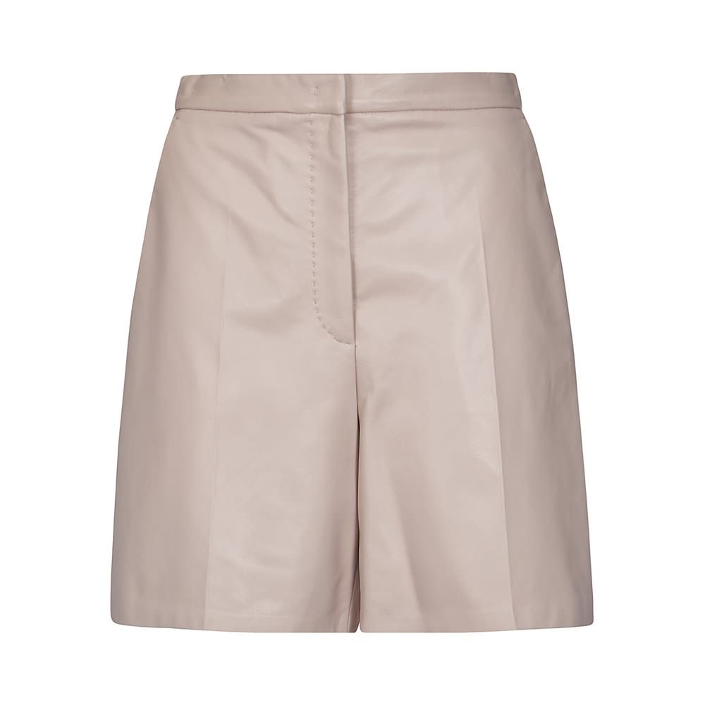 Pink short Nappa leather trousers with pressed pleat detail and a boyfriend-style waistband.Length: 50cm