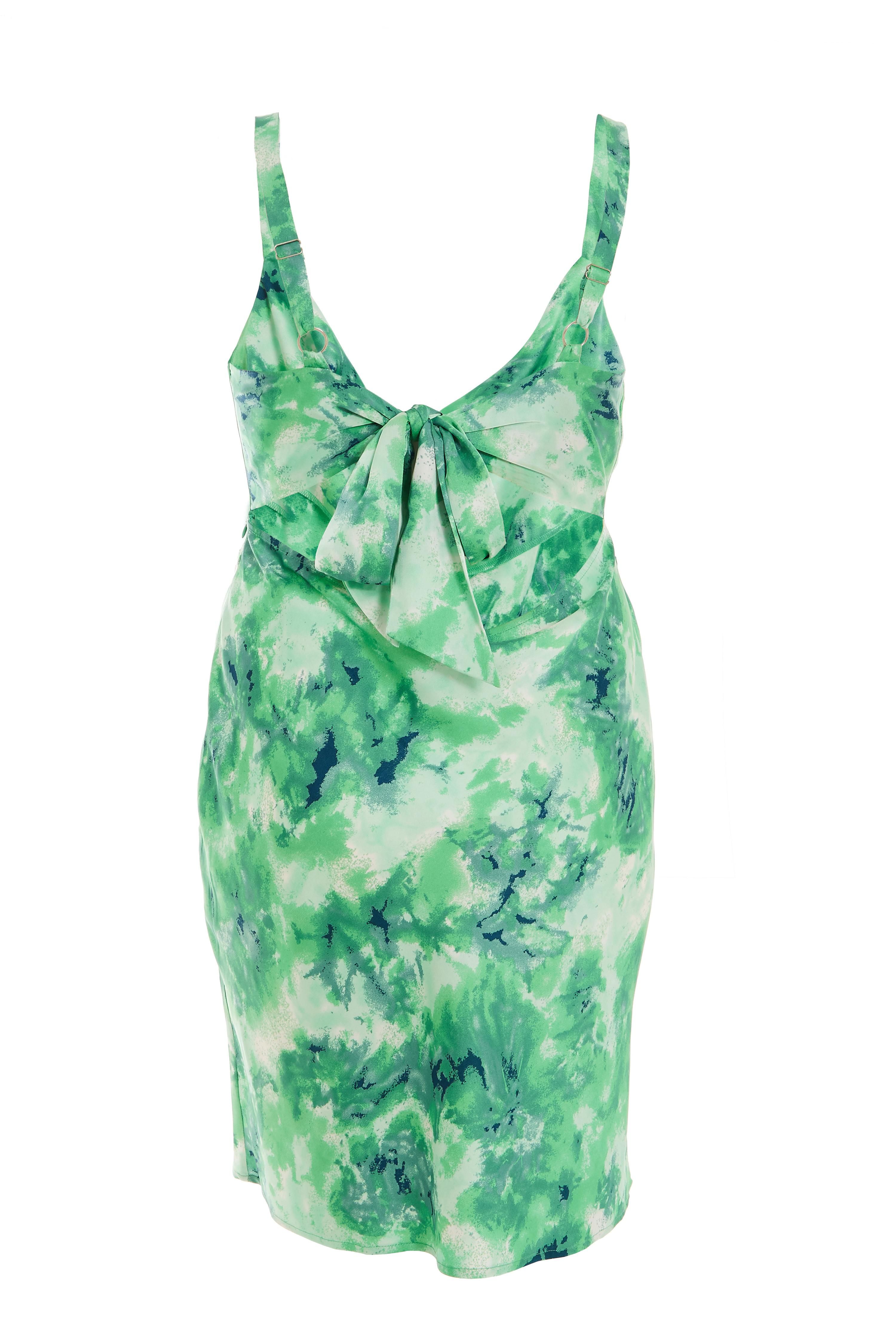 Curve Green Marble Print Tie Back Midi Dress