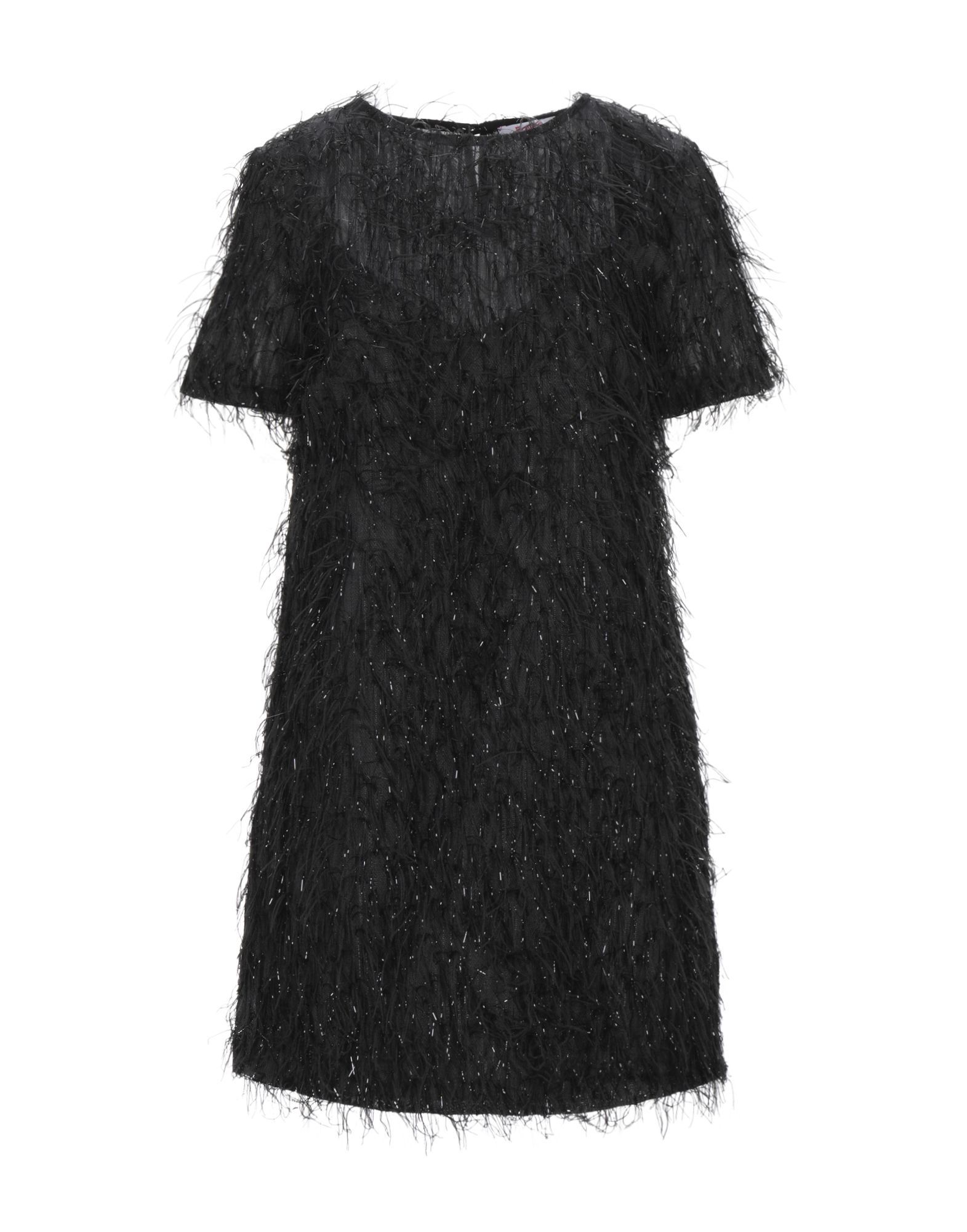 crepe, lamé, fringed, solid colour, round collar, short sleeves, no pockets, rear closure, button closing, internal slip dress