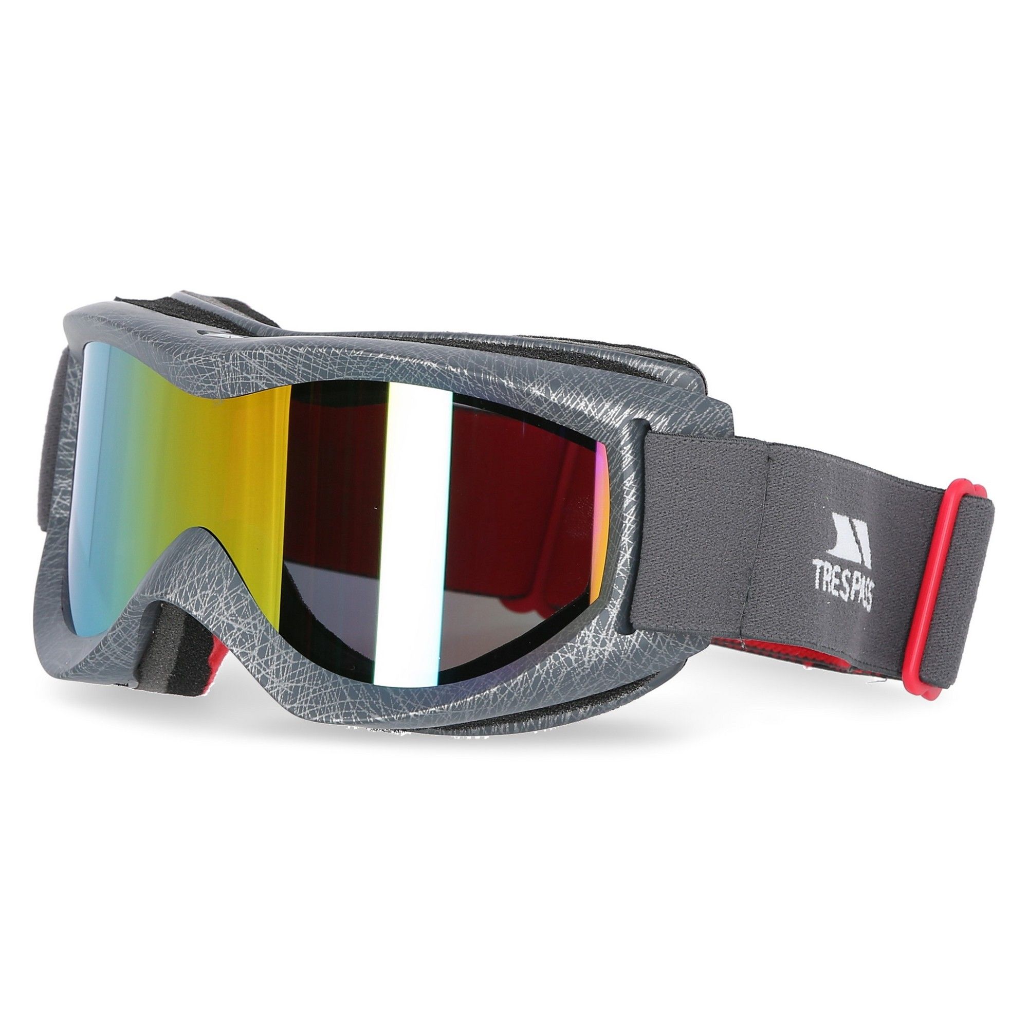Petrol effect mirrored dual lens. Printed frame. UV 400nm protection. Antifog coating and strategic ventilation. 3 layer face fitting foam. Adjustable headband.