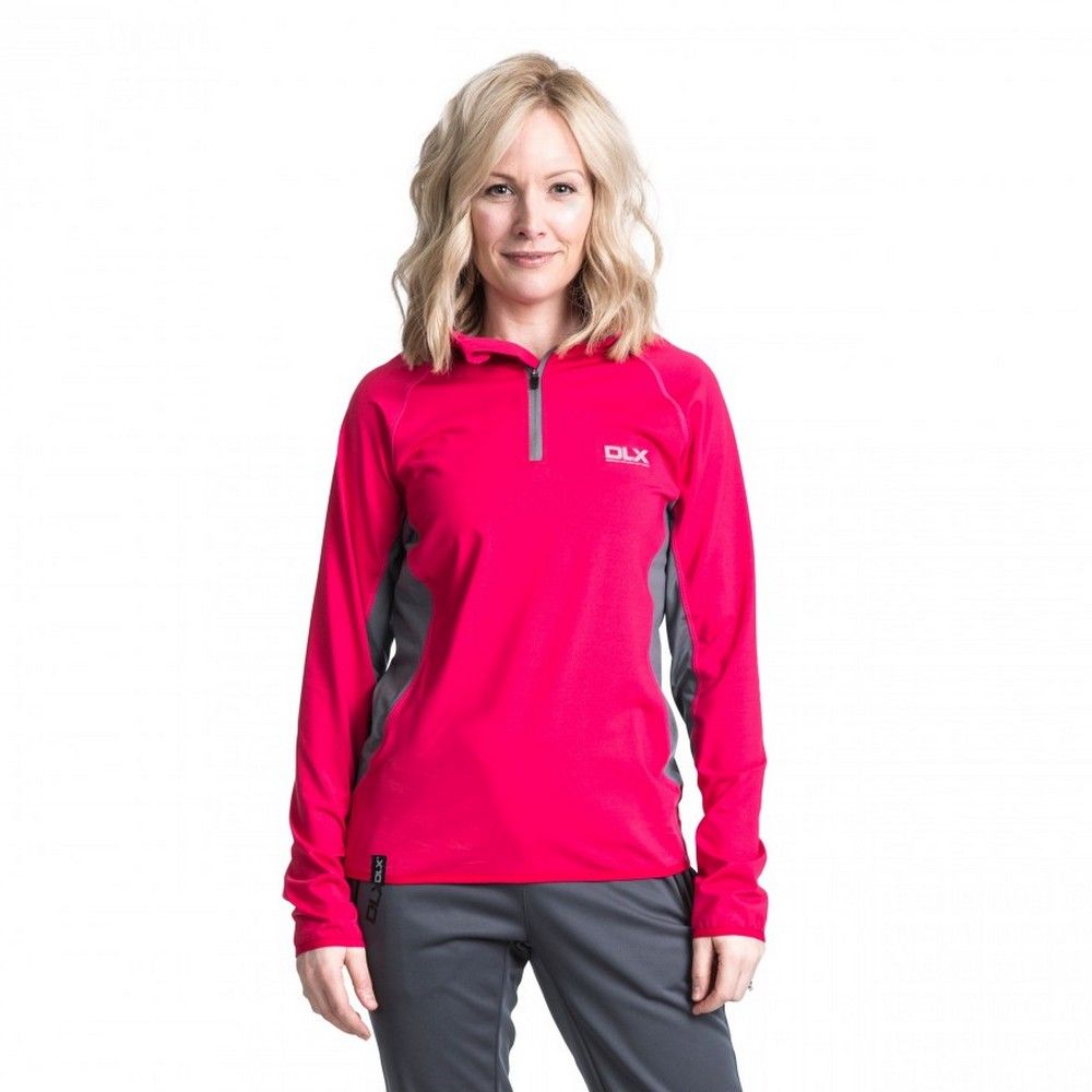 1/2 zip neck. Long sleeves. Contrast underarm panels. Stretch binding at hem and cuffs. Quick dry. 80% Polyester/20% Elastane. Trespass Womens Chest Sizing (approx): XS/8 - 32in/81cm, S/10 - 34in/86cm, M/12 - 36in/91.4cm, L/14 - 38in/96.5cm, XL/16 - 40in/101.5cm, XXL/18 - 42in/106.5cm.