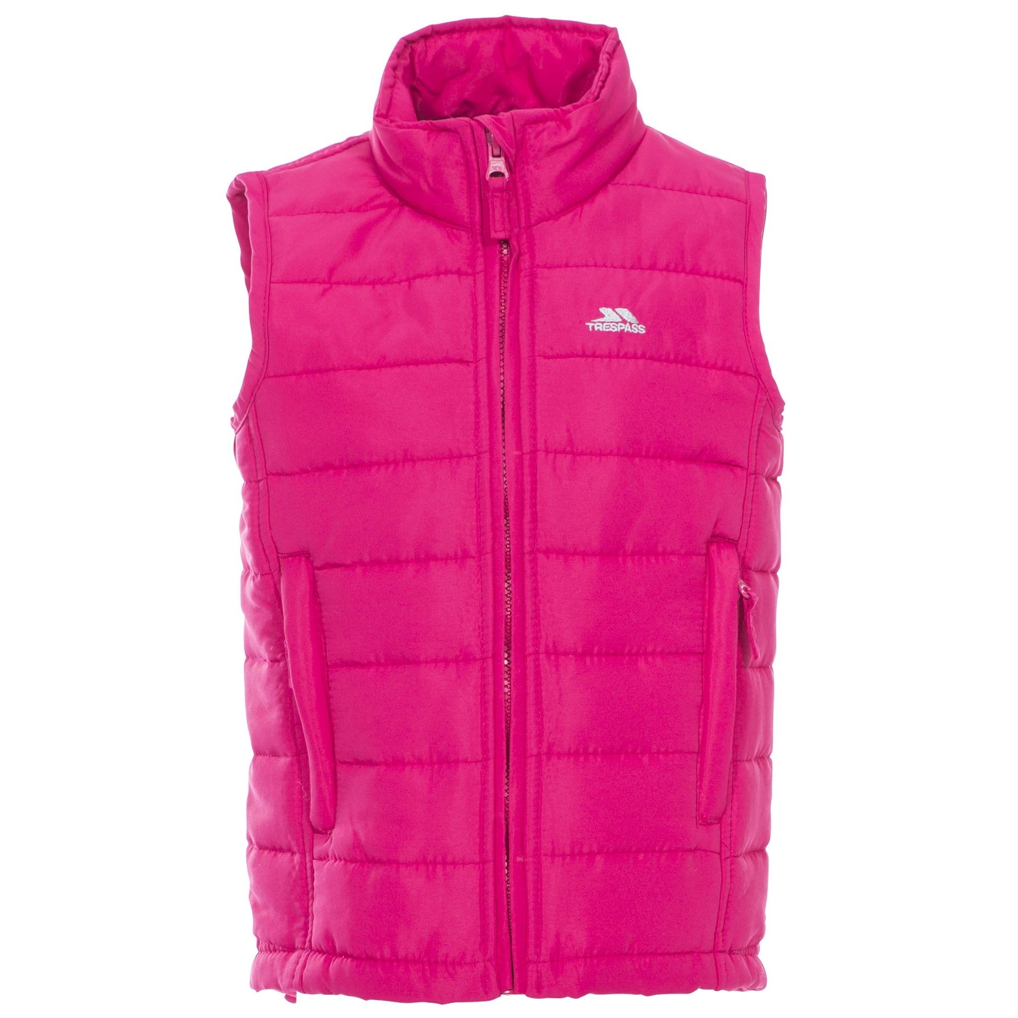Lightly quilted gilet. 2 pockets. Shell: 100% Polyester, Lining: 100% Polyester, Filling: 100% Polyester. Trespass Childrens Chest Sizing (approx): 2/3 Years - 21in/53cm, 3/4 Years - 22in/56cm, 5/6 Years - 24in/61cm, 7/8 Years - 26in/66cm, 9/10 Years - 28in/71cm, 11/12 Years - 31in/79cm.