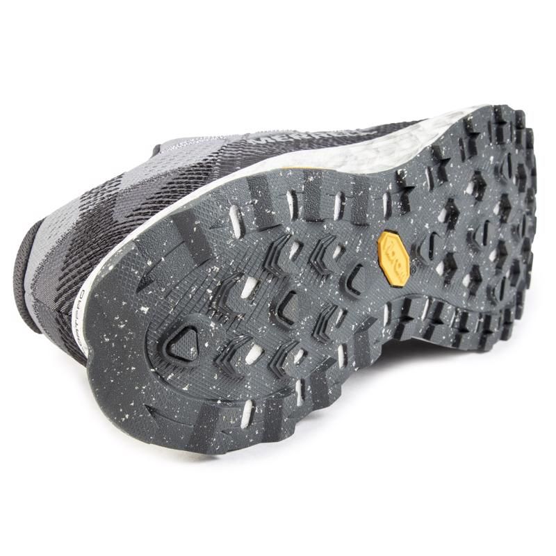Mens grey Merrell moab flight trainers, manufactured with textile and a rubber sole. Featuring: vibram sole, comfort heel, ghillie eyelets, cushioned innersole and merrell branding.