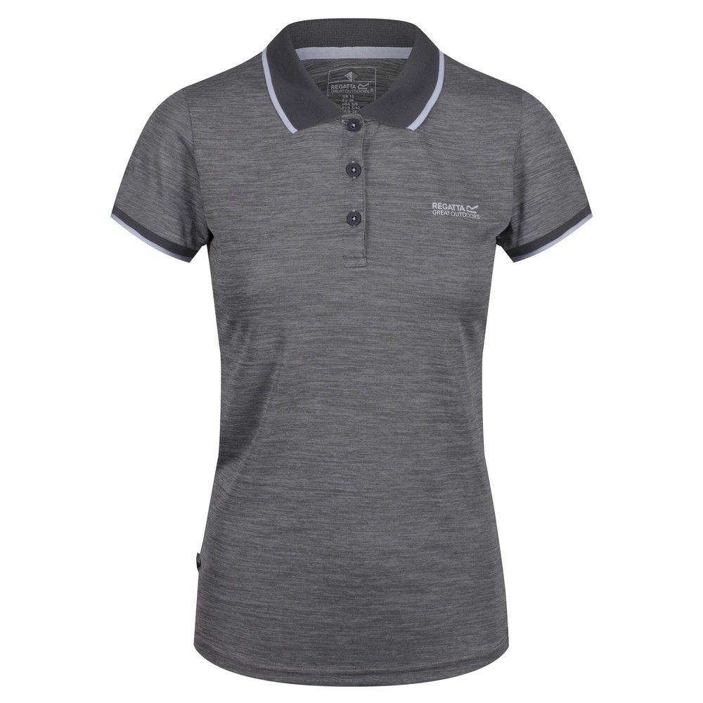 Material: 100% polyester. Short sleeve polo shirt in high-wicking, quick-drying jersey fabric. The soft-touch marl polyester fabric provides cooling airflow and is soft to wear. Cut with a classic three-button fastening and lightly ribbed collar and cuffs. With the signature Regatta print on the chest. Size (chest): (6 UK) 30in, (8 UK) 32in, (10 UK) 34in, (12 UK) 36in, (14 UK) 38in, (16 UK) 40in, (18 UK) 43in, (20 UK) 45in, (22 UK) 48in, (24 UK) 50in, (28 UK) 54in, (30 UK) 56in, (32 UK) 58in, (34 UK) 60in, (36 UK) 62in.