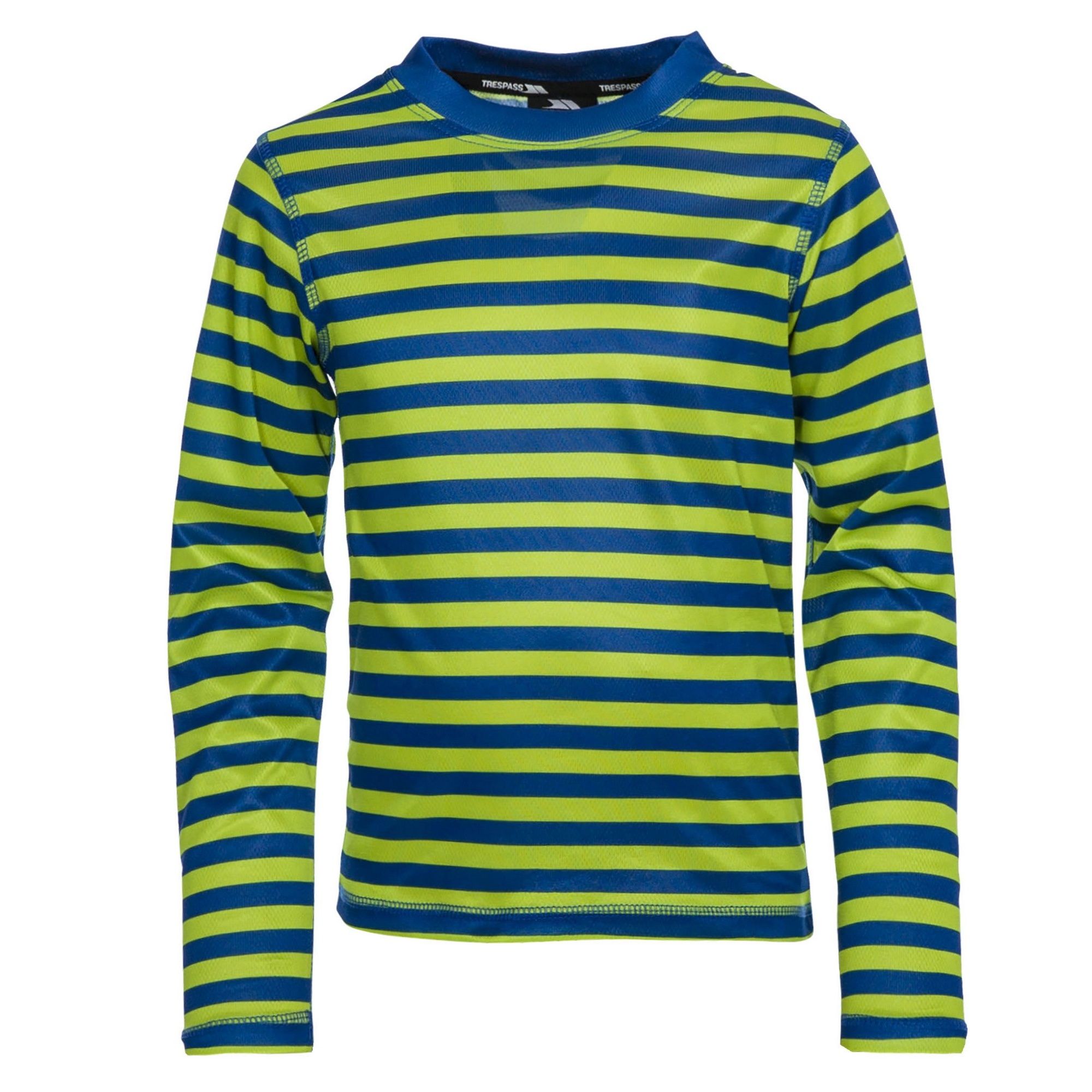 Long sleeves. Round neck. Flat seams for comfort. Branded box packaging.  coating. Wicking. Quick dry. 100% Polyester. Trespass Childrens Chest Sizing (approx): 2/3 Years - 21in/53cm, 3/4 Years - 22in/56cm, 5/6 Years - 24in/61cm, 7/8 Years - 26in/66cm, 9/10 Years - 28in/71cm, 11/12 Years - 31in/79cm.