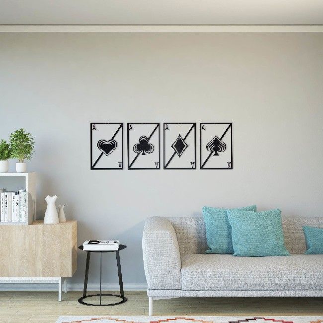 This wall decoration with art and graffiti theme is the perfect solution to decorate the walls of your home or office. It gives a touch of originality and colour to empty spaces. Color: Black | Product Dimensions: W29xD0,15xH43 cm, W29xD0,15xH43 cm, W29xD0,15xH43 cm, W29xD0,15xH43 cm | Material: Metal | Product Weight: 1,8 Kg | Packaging Weight: 2,2 Kg | Number of Boxes: 1 | Packaging Dimensions: W53xD2xH42 cm