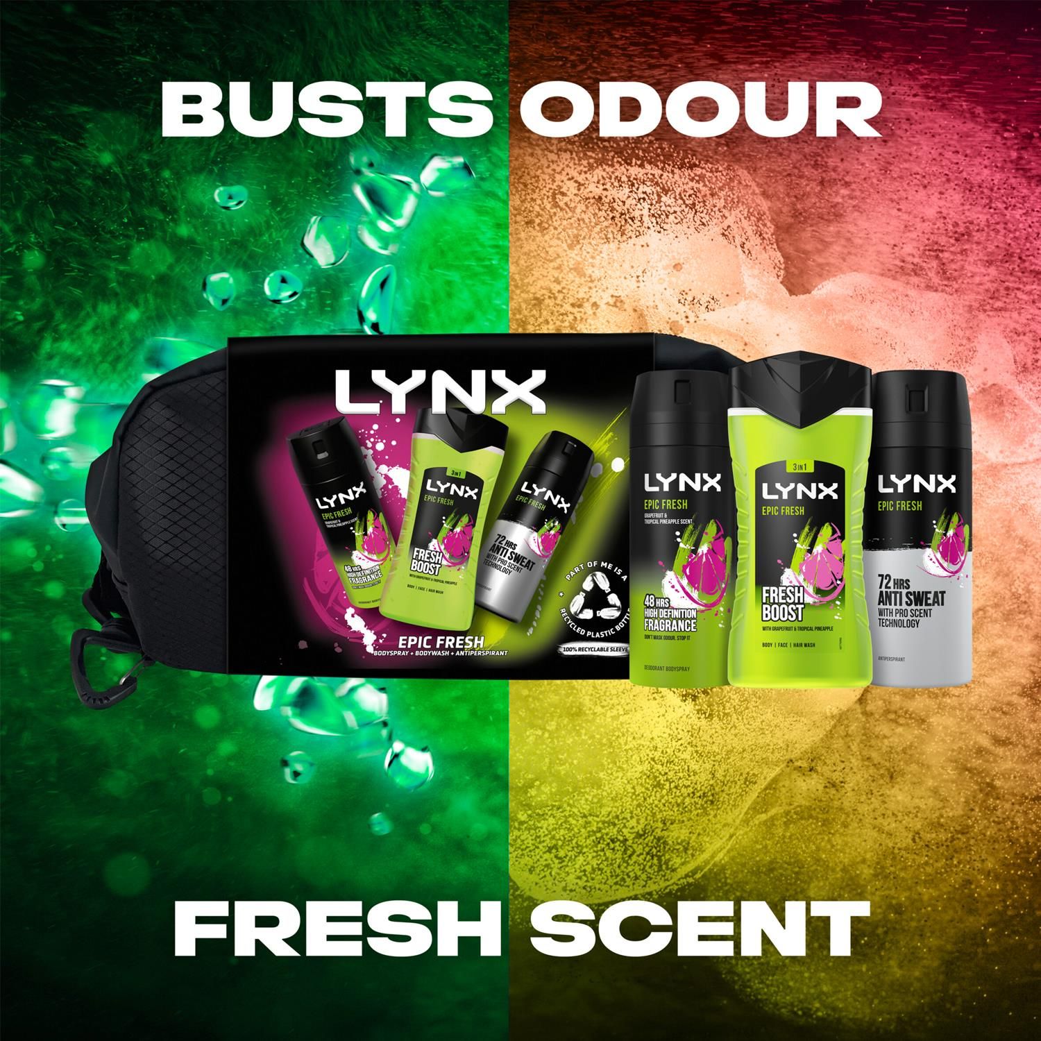Lynx Epic Fresh Bodyspray, Bodywash & APA Trio Gift Set with washbag