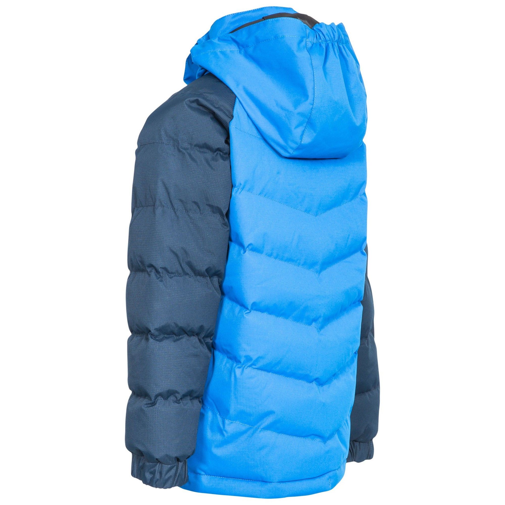 Padded. Detachable stud off hood. 2 zip pockets. Elasticated cuff. Hem drawcord. Contrast sleeves. Waterproof 2000mm, windproof. Shell: 100% Polyester, PVC coating, Lining: 100% Polyester, Filling: 100% Polyester. Trespass Childrens Chest Sizing (approx): 2/3 Years - 21in/53cm, 3/4 Years - 22in/56cm, 5/6 Years - 24in/61cm, 7/8 Years - 26in/66cm, 9/10 Years - 28in/71cm, 11/12 Years - 31in/79cm.