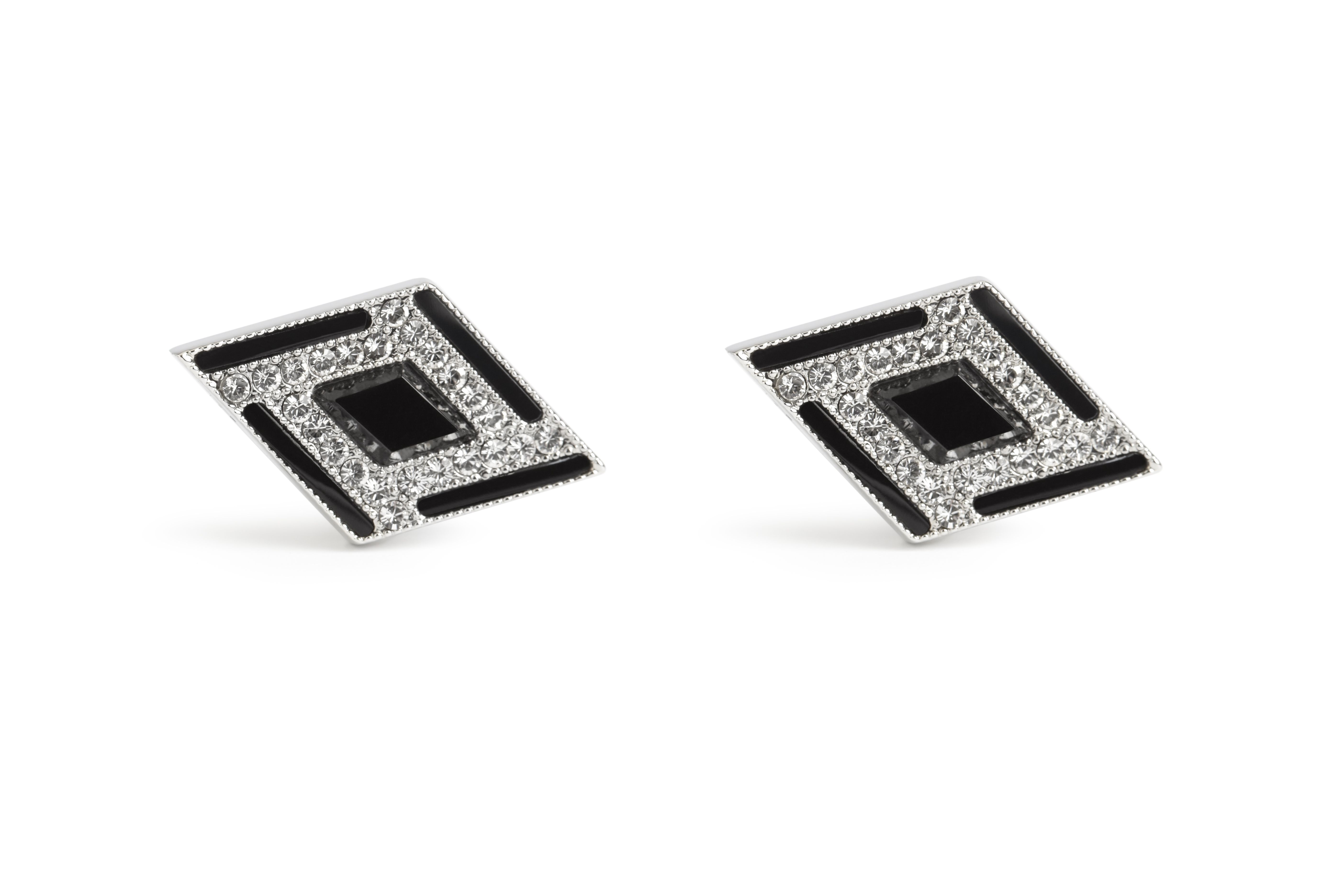 Add a flash of eye catching sparkle to your cuff with this art deco inspired cufflink.  Pure Simon Carter - understated, inspired.  A charming composition of onyx stones hand set with Swarovski crystals all delivered with our renowned attention to detail