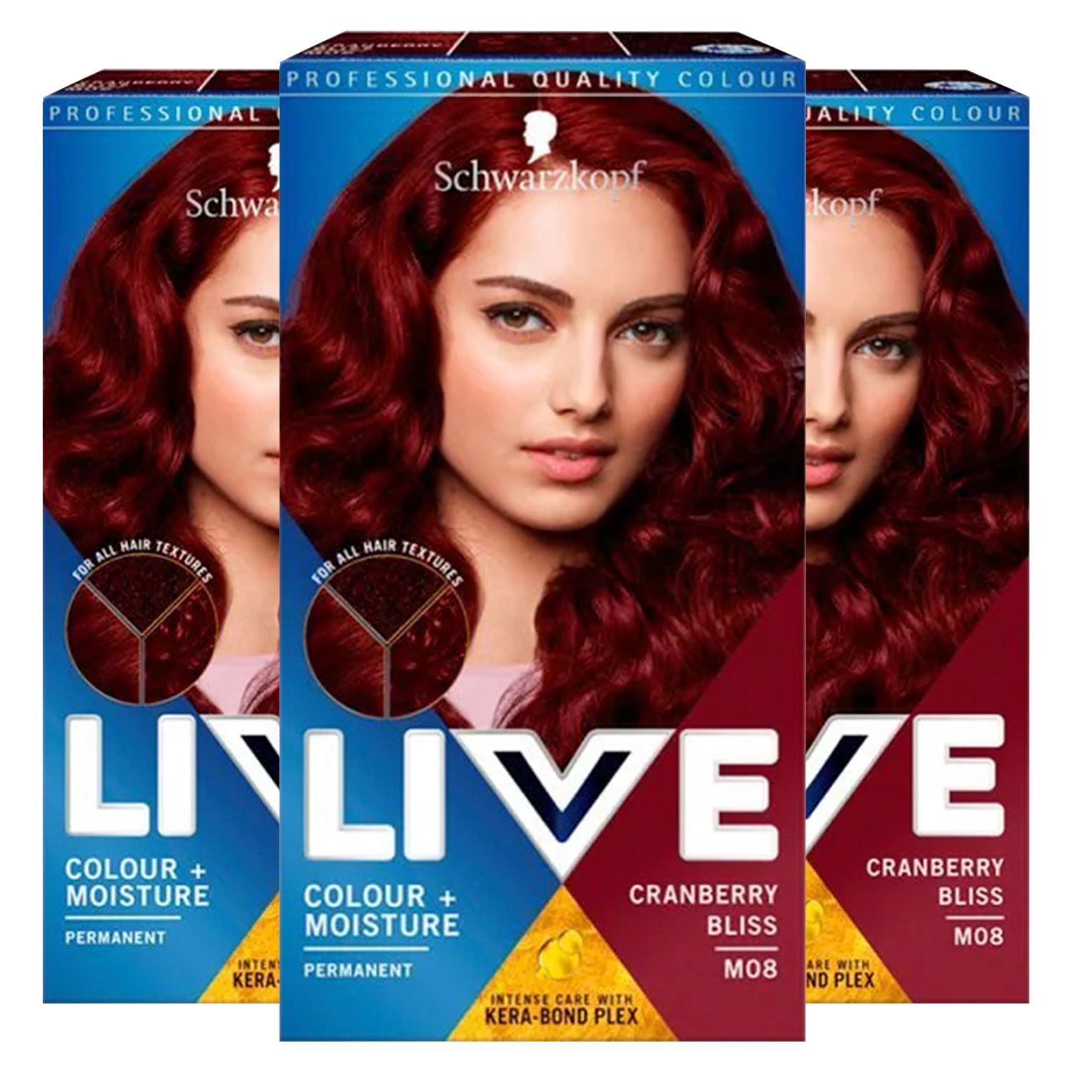 3x Schwarzkopf Live Colour+Moisture Permanent Colour HairDye,M08