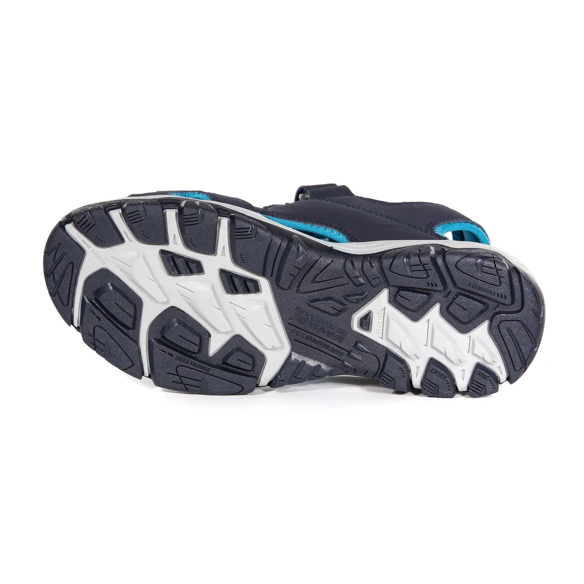 Material: 90% Polyurethane, 5% Polyester, 5% Polyamide. Lightweight, sports mesh and PU upper. 3-points of adjustment ensure a secure, sturdy fit. Adjustable hook and loop straps with webbing trim across foot and heel to ensure correct fit. PU instep stability arm. Water friendly comfort EVA footbed. Textile covered, compression moulded, EVA midsole - shock absorbing layer under foot. Lightweight TPR outsole - hardwearing, slip resistant, durable outsole.