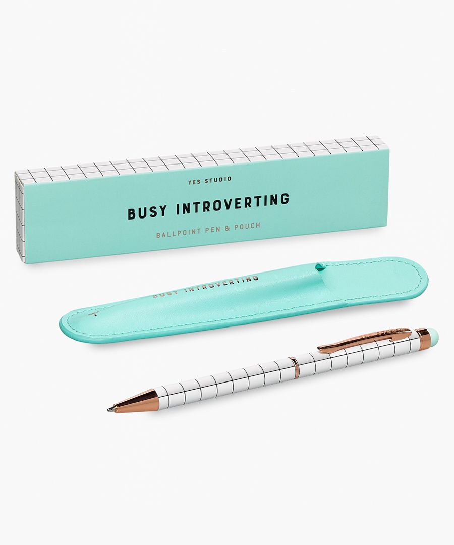 2pc Busy introverting blue pen & case set