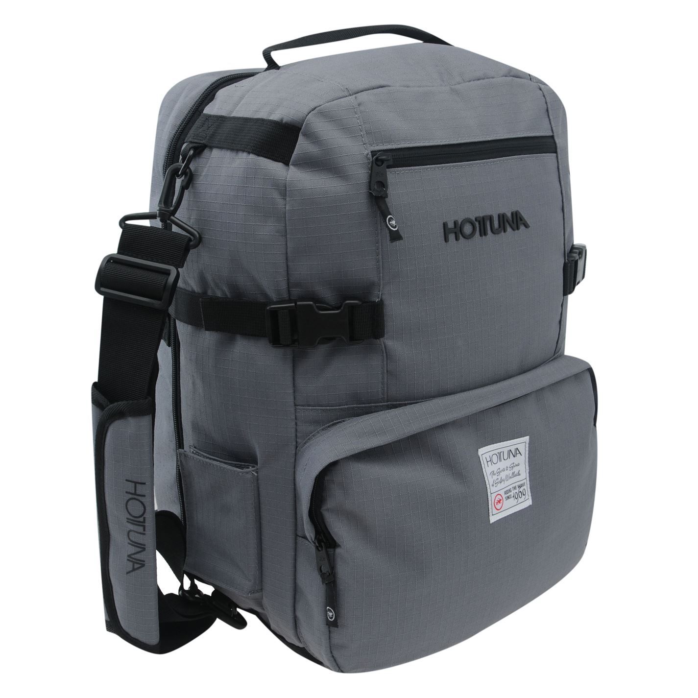 <strong> Hot Tuna Mini Travel Backpack </strong><br><br> This Hot Tuna Mini Travel Backpack, features a padded back with a adjustable straps that feature a clip fastening to the middle for a secure fit. This Backpack also features clip fastenings to the sides for compression when needed as well as a zipped fastening to secure all of your items safely.<br>> Backpack<br>> Adjustable straps<br>> Clip fastening<br>> Clip adjustments<br>> Zipped fastenings<br>> Padded back<br>> Adjustable straps<br>> Hot Tuna branding<br>> H46 x W28 x D16.5cm