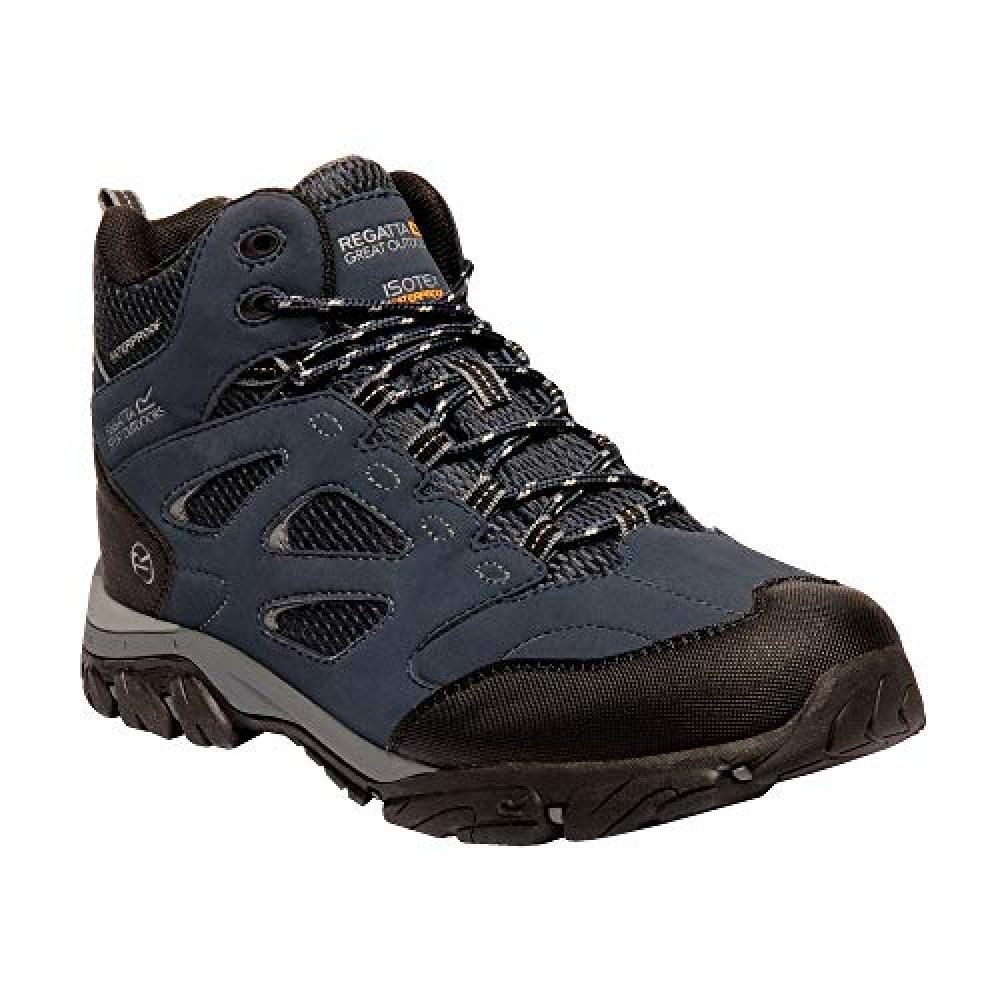 Mens hiking boots made of Isotex waterproof material. Seam sealed with internal membrane bootee liner. Hydropel water resistant technology. Deep padded neoprene collar and mesh tongue. Rubberised toe and heel bumpers. New and improved fit with precise heel hold and generous toe room. EVA comfort footbed. Stabilising shank technology. Internal EVA Pocket for underfoot comfort and reduced weight. New rubber outsole with self cleaning and angled lugs for propulsion, breaking and self cleaning properties. 15% Polyester, 85% Polyurathane.