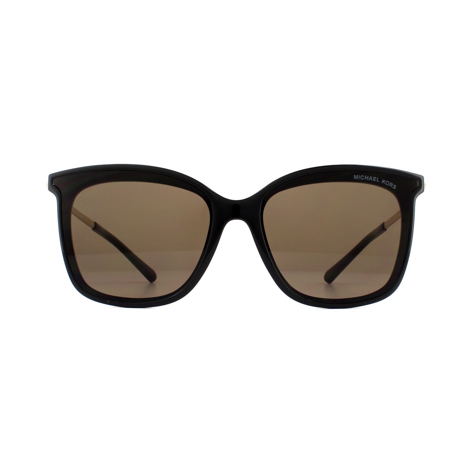Michael Kors Square Womens Shiny Black & Metallic Gold Brown Sunglasses