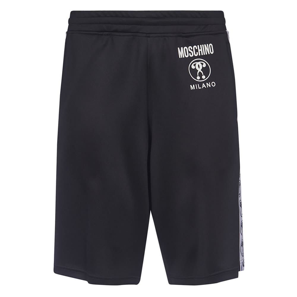 'Question Mark’ jersey cotton bermuda shorts featuring a contrasting band at the side, a logo print and an elastic waistband.