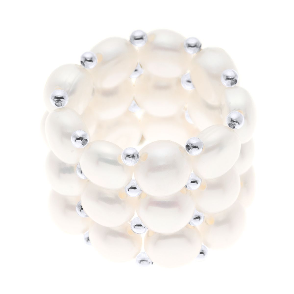 Ring of 3 true Cultured Freshwater Pearls - Natural White Color 4 mm Size adjustable - Our jewellery is made in France and will be delivered in a gift box accompanied by a Certificate of Authenticity and International Warranty