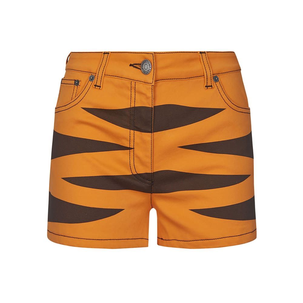 'Year of the Tiger' shorts in denim featuring an all over print, a zip and button closure.